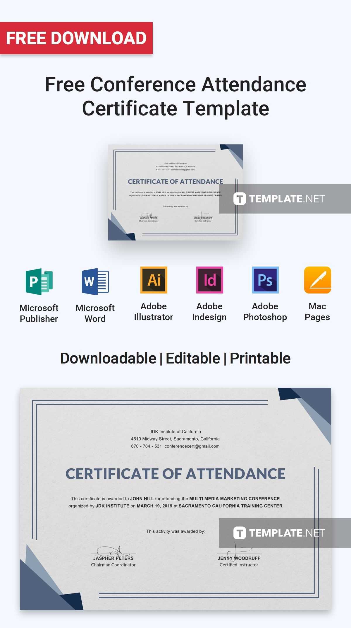 Free Conference Attendance Certificate | Certificate In Conference Participation Certificate Template