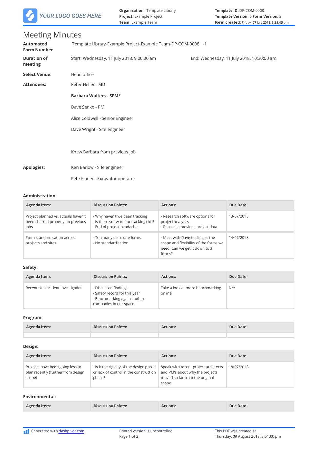 Free Construction Meeting Minutes Template (Better Than In Corporate Minutes Template Word