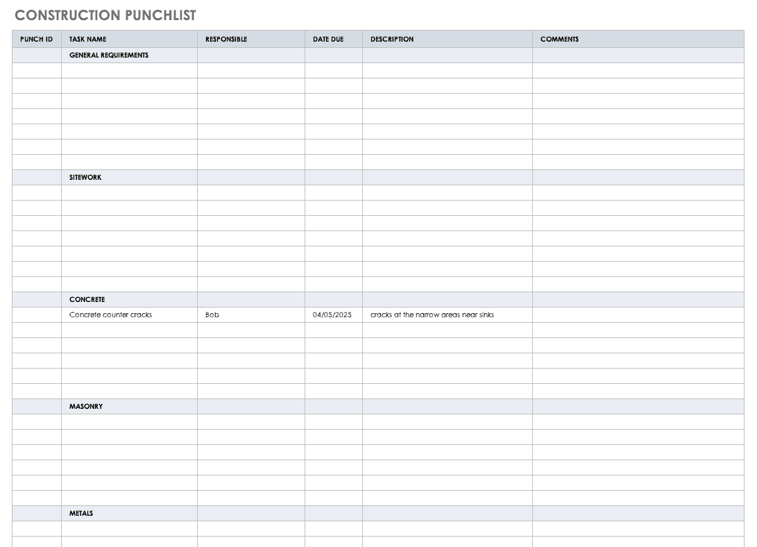 Free Construction Project Management Templates In Excel With Construction Deficiency Report Template