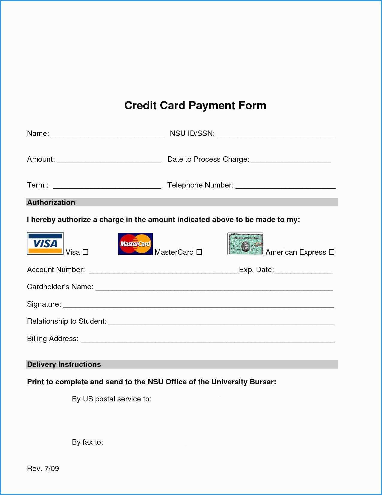 Free Credit Card Authorization Form Template Word Luxury Regarding Credit Card Payment Slip Template
