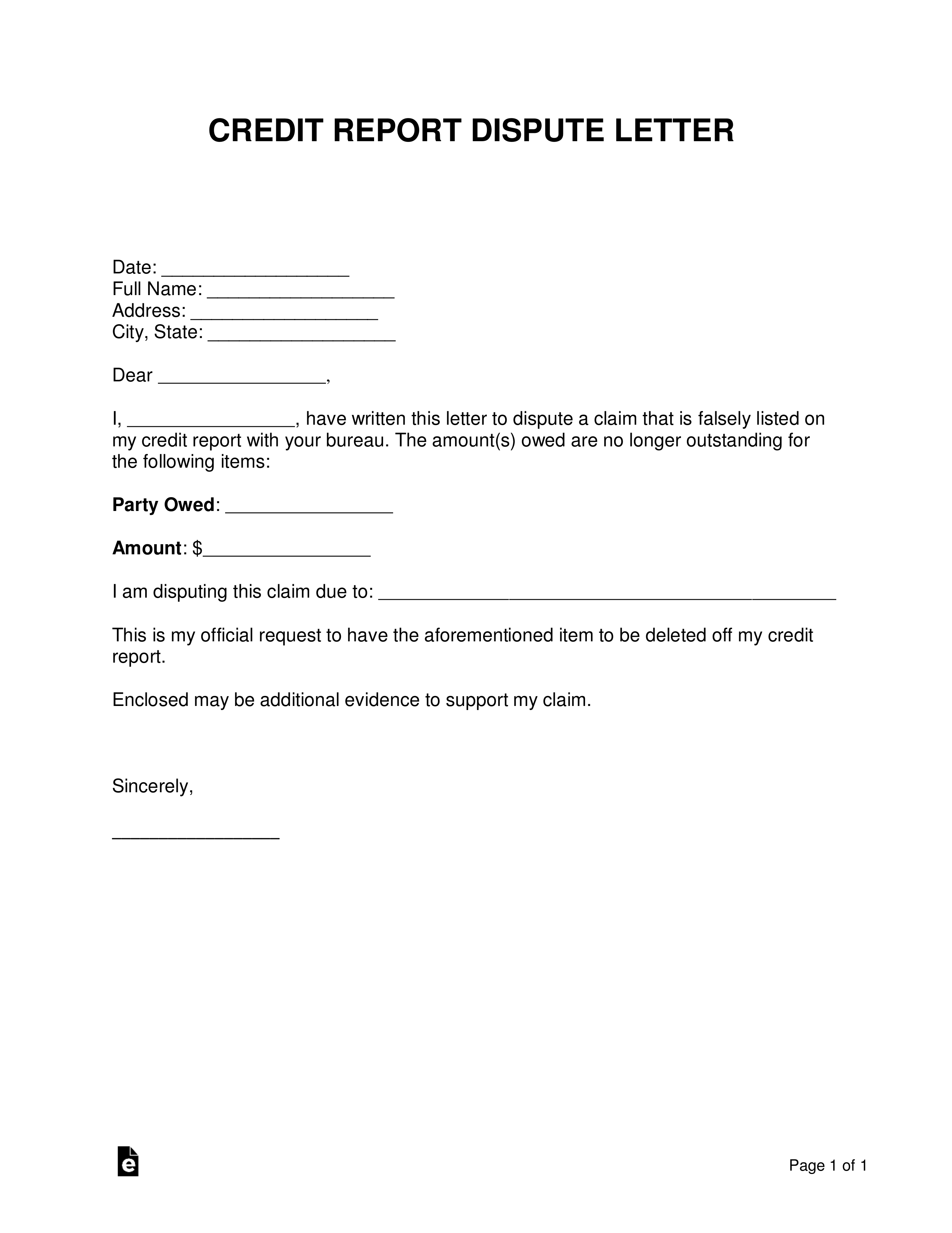 Free Credit Report Dispute Letter Template - Sample - Word In Credit Report Dispute Letter Template