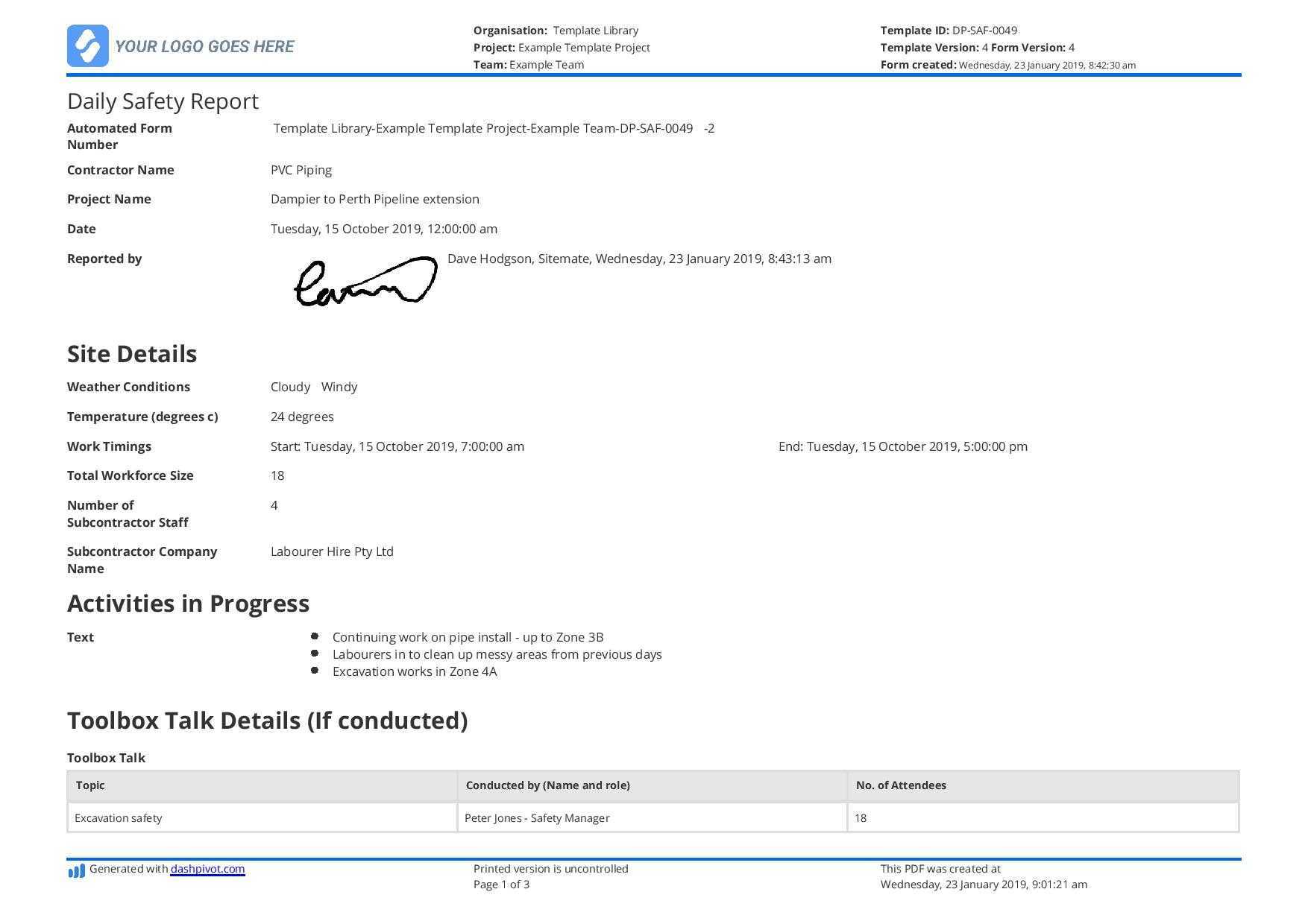 Free Daily Safety Report Template (Better Than The Format In In Daily Site Report Template