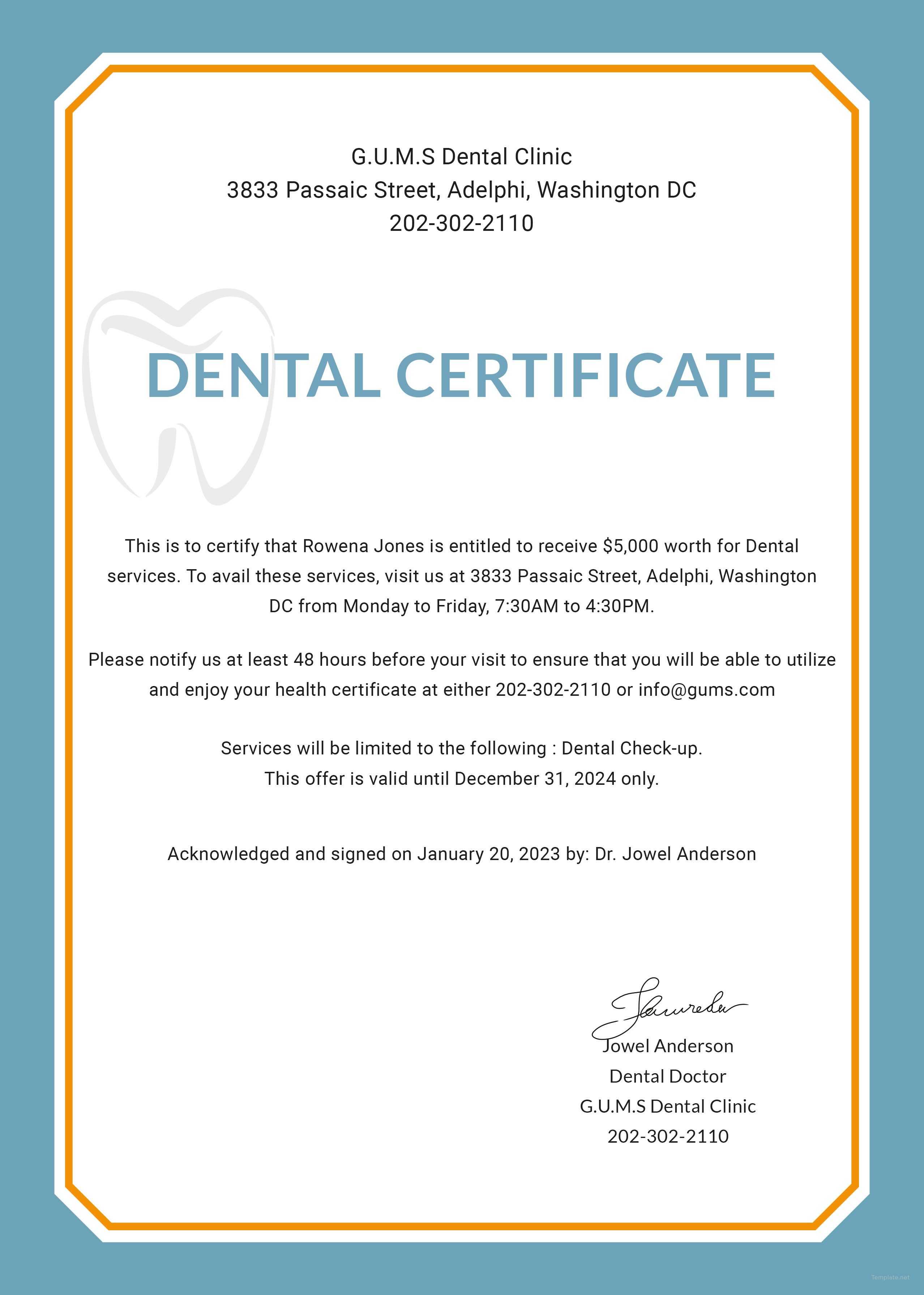Free Dental Medical Certificate Sample | Free Dental, Dental Throughout Free Fake Medical Certificate Template
