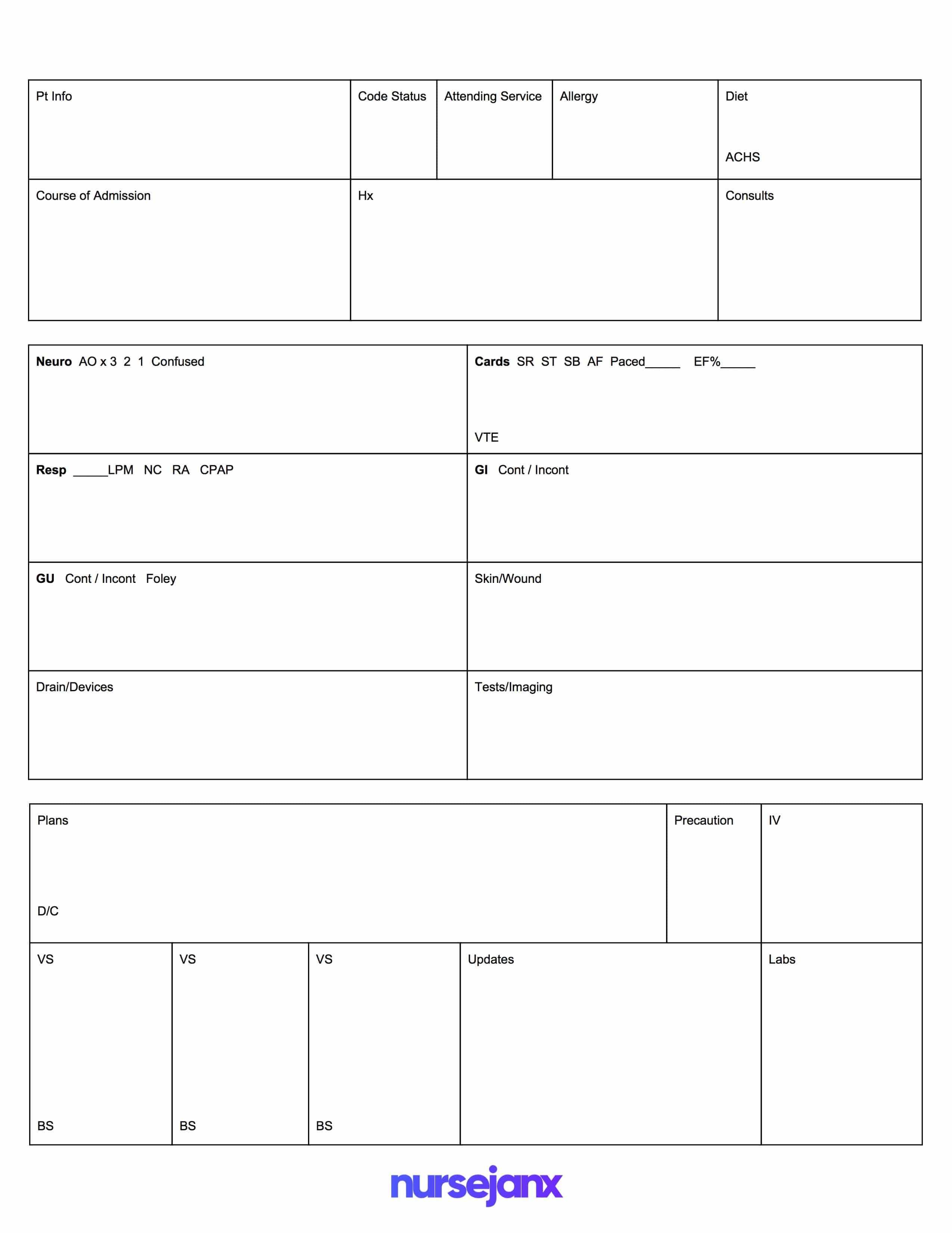 Free Download! This Nursejanx Store Download Fits One Inside Nursing Report Sheet Templates