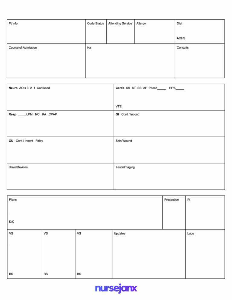 Nursing Report Sheet Templates