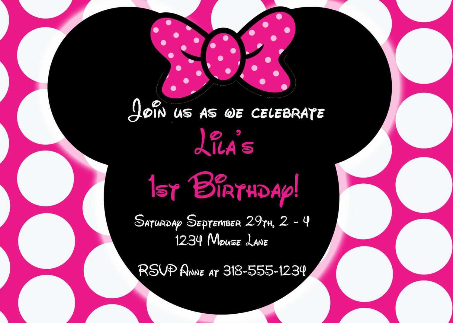 Free Editable Minnie Mouse Birthday Invitations | Minnie Regarding Minnie Mouse Card Templates