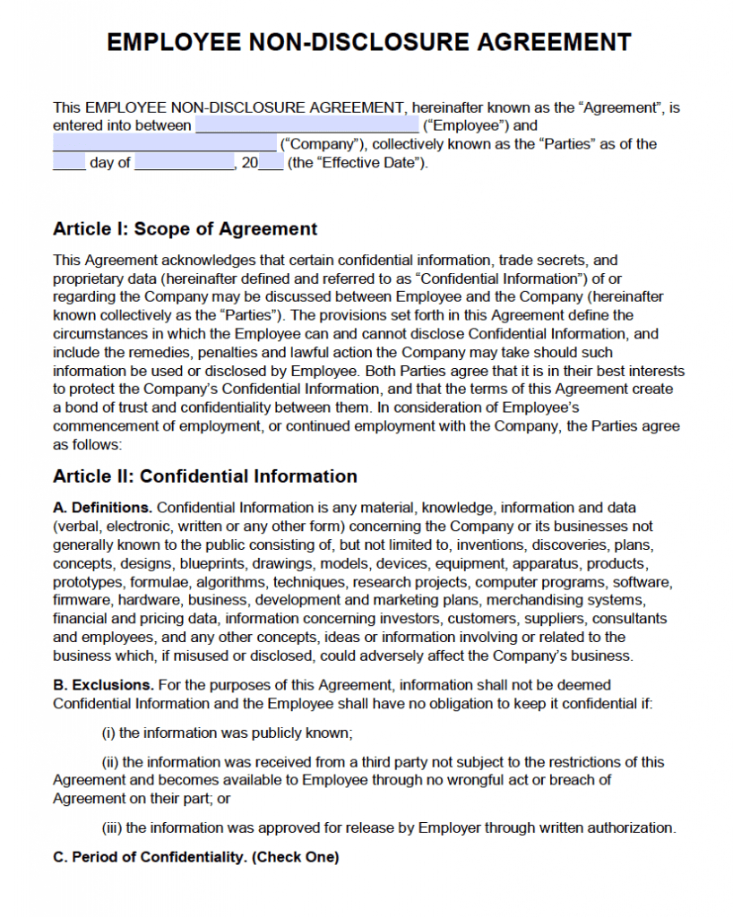 Free Employee Non Disclosure Agreement (Nda) | Pdf | Word Inside Nda Template Word Document