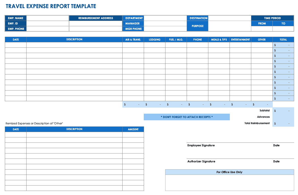 Free Expense Report Templates Smartsheet Regarding Expense Report Template Excel 2010