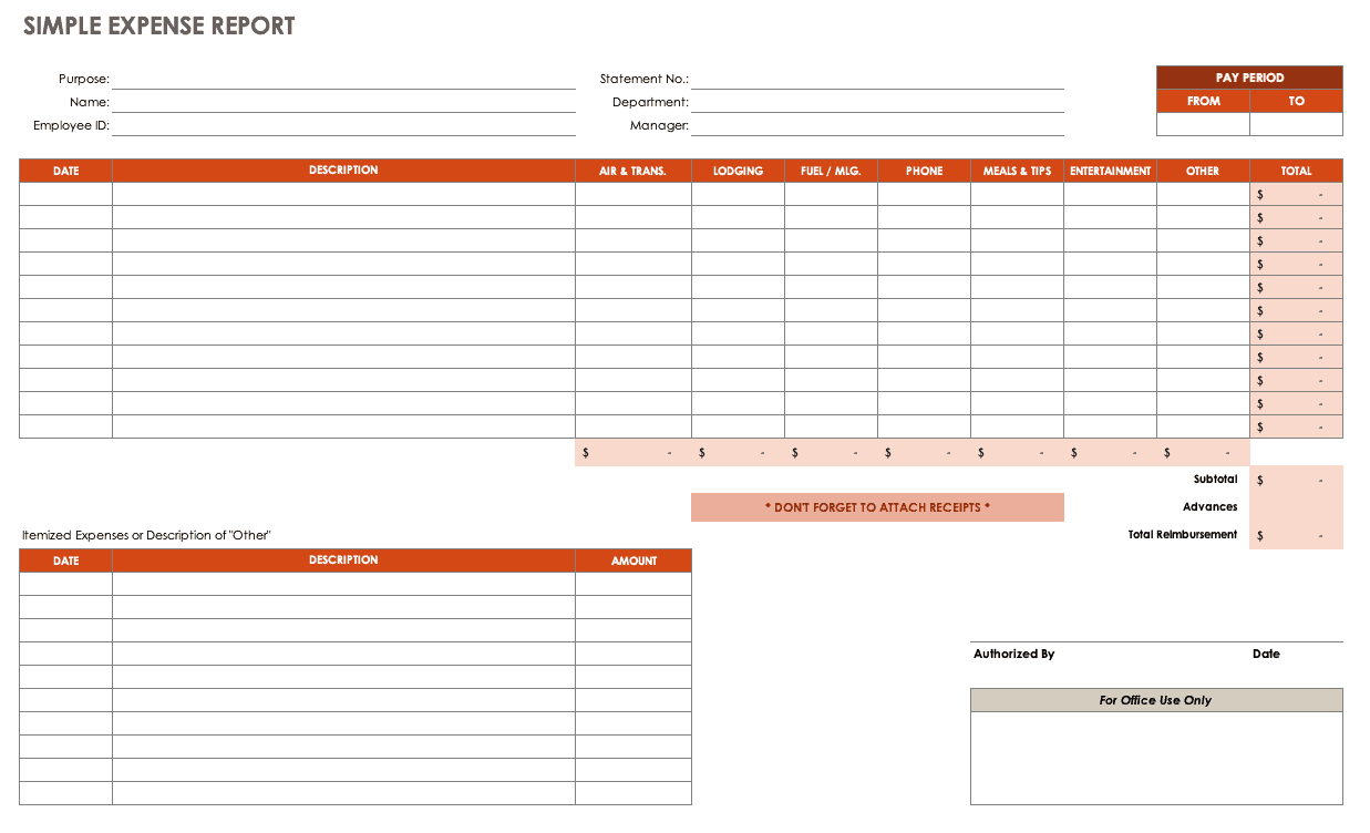 Free Expense Report Templates Smartsheet With Expense Report Template Excel 2010