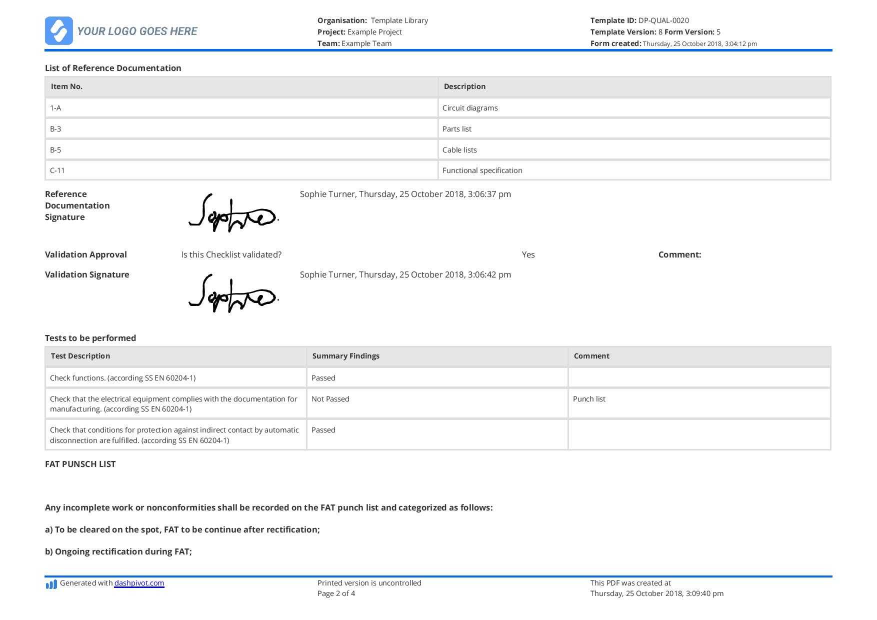 Free Factory Acceptance Testing Checklist (Fat) – Better Pertaining To Acceptance Test Report Template