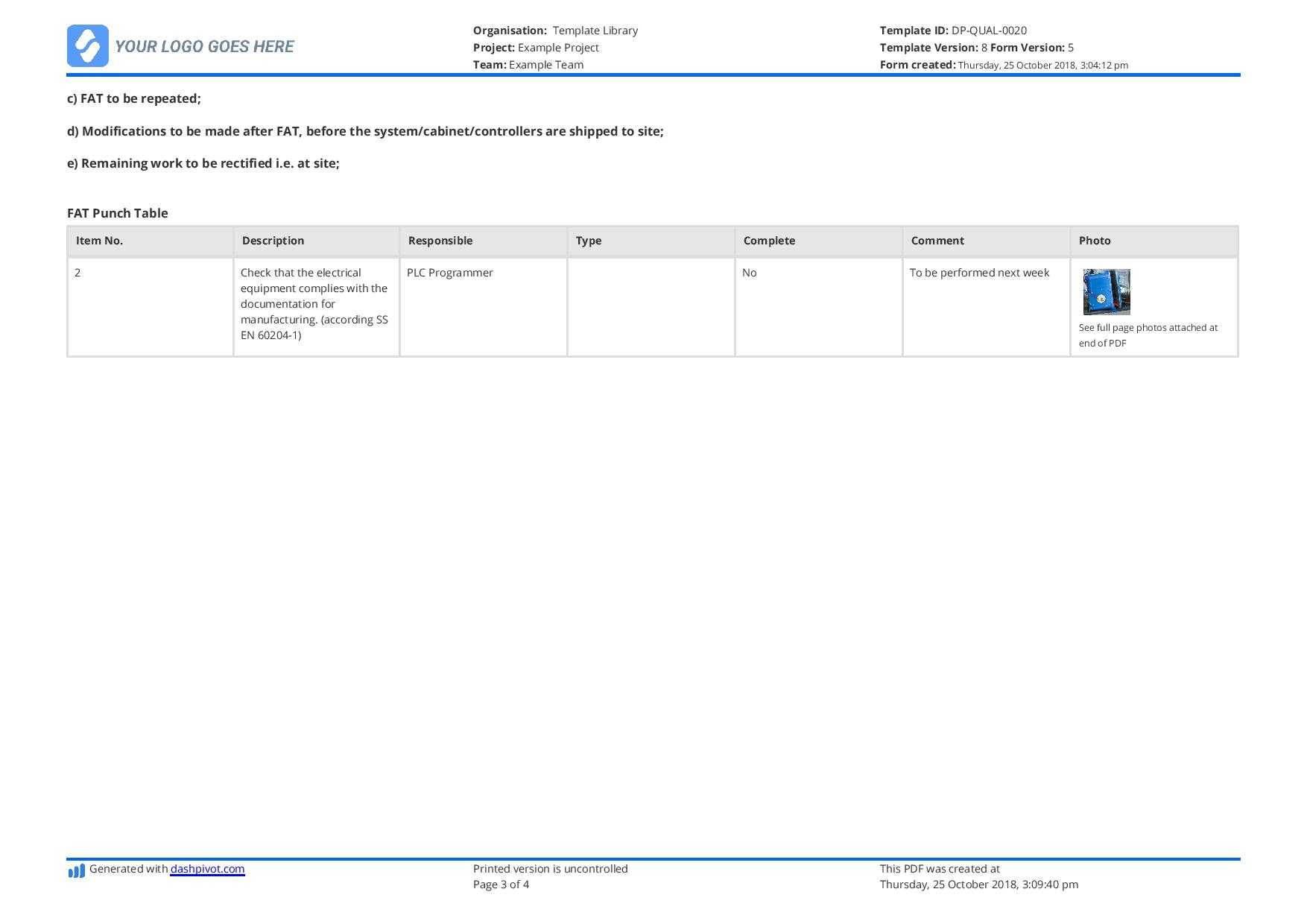 Free Factory Acceptance Testing Checklist (Fat) – Better With Regard To Acceptance Test Report Template