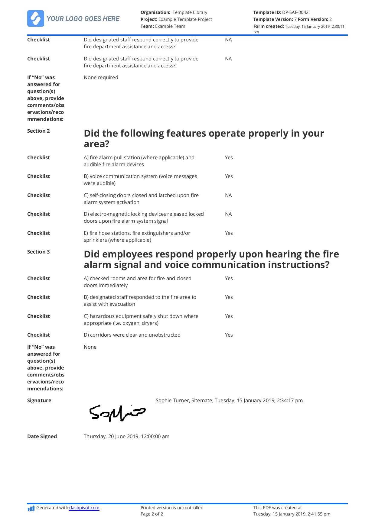Free Fire Drill Report Template – Use, Customise, Download Pertaining To Fire Evacuation Drill Report Template