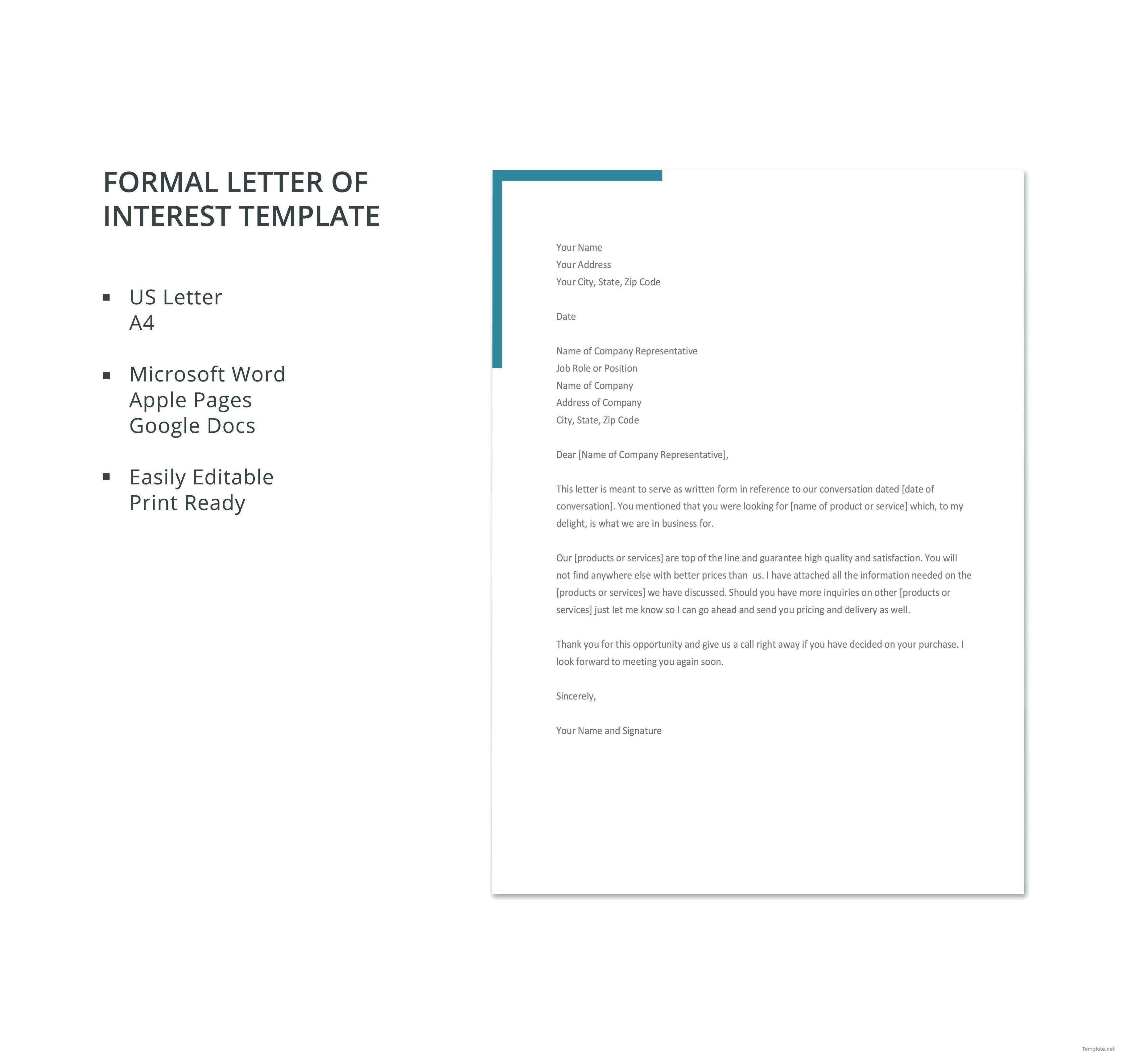 Free Formal Letter Of Interest | T | Letter Of Interest Intended For Letter Of Interest Template Microsoft Word