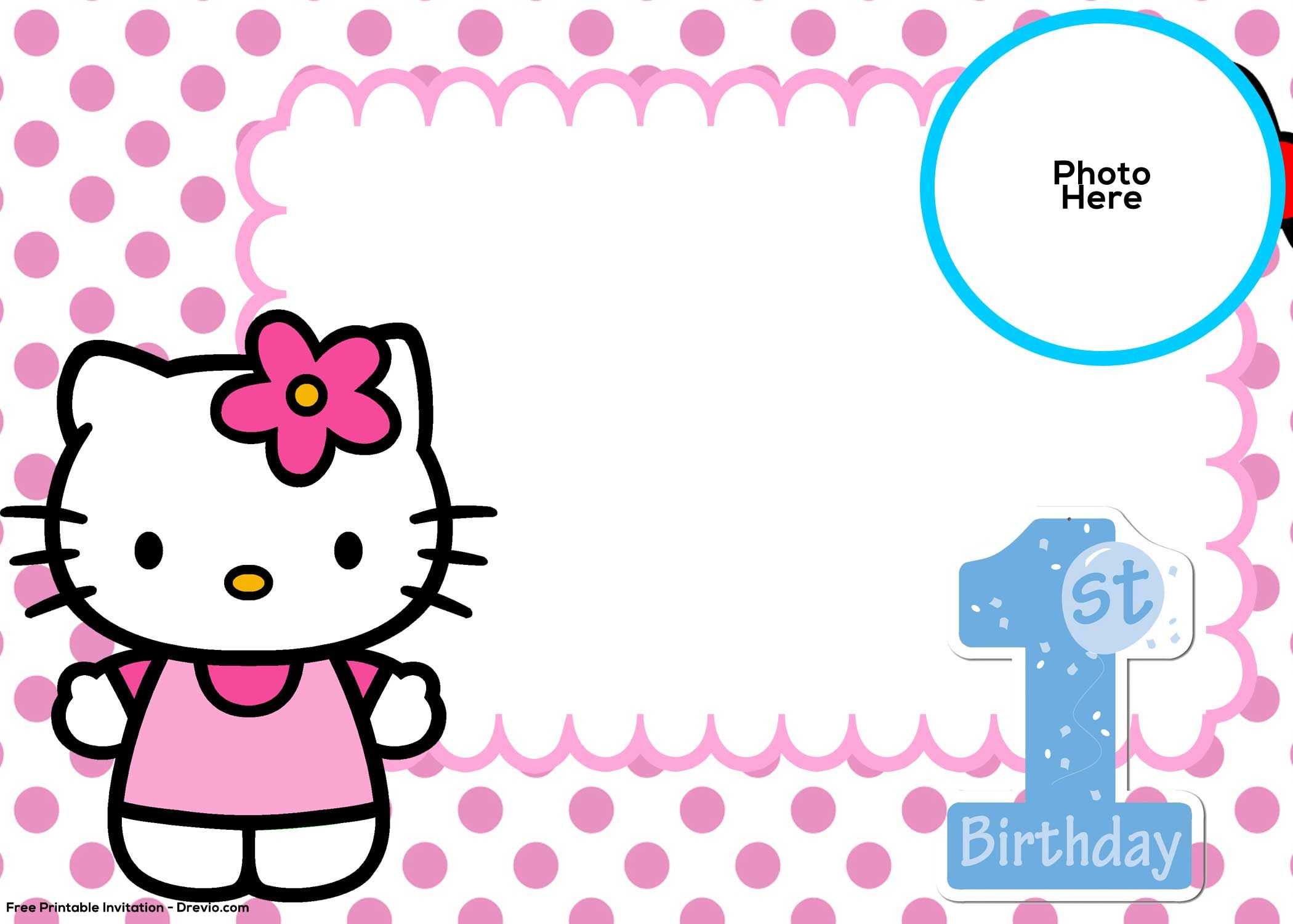 Free Hello Kitty 1St Birthday Invitation Template | Hello In Hello Kitty Banner Template