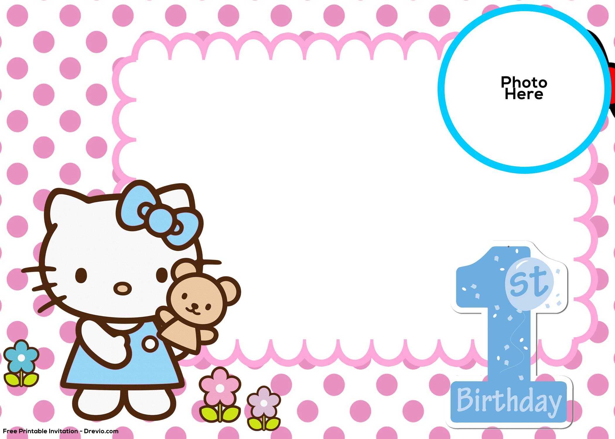 Free Hello Kitty 1St Birthday Invitation Template | Hello Intended For Hello Kitty Birthday Card Template Free