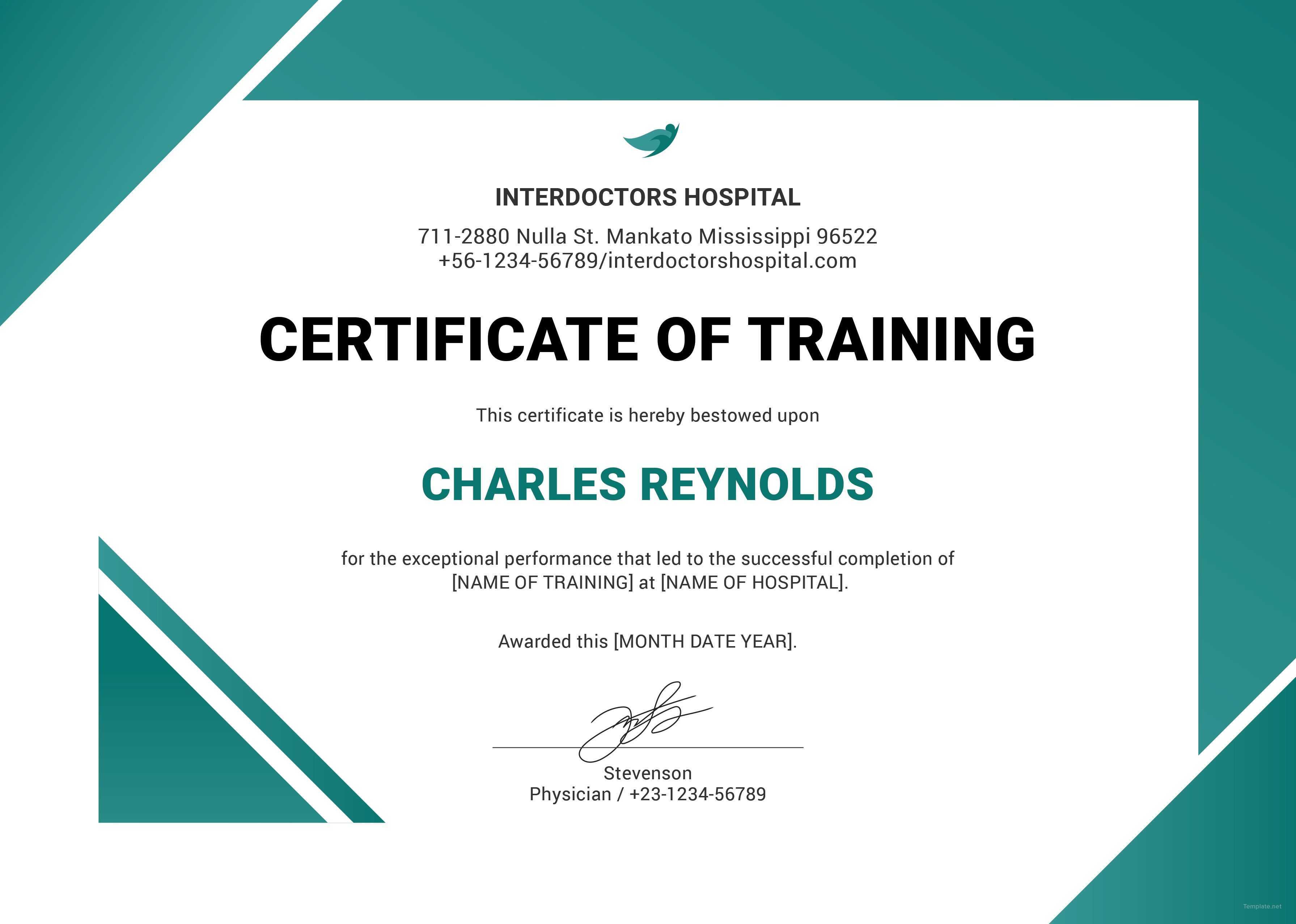 Free Hospital Training Certificate | Training Certificate Pertaining To Template For Training Certificate