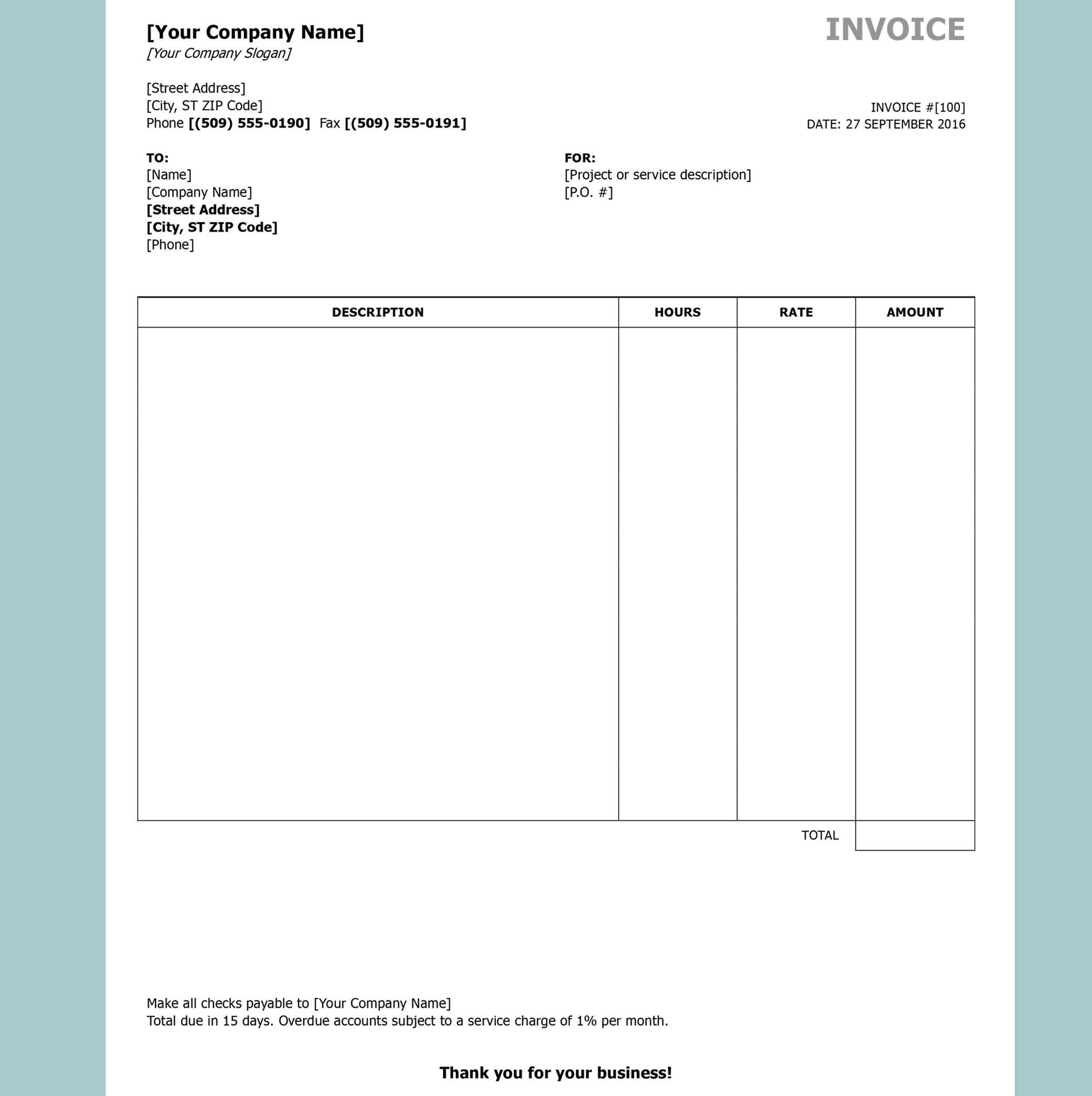 Free Invoice Templatesinvoiceberry – The Grid System Intended For Free Downloadable Invoice Template For Word