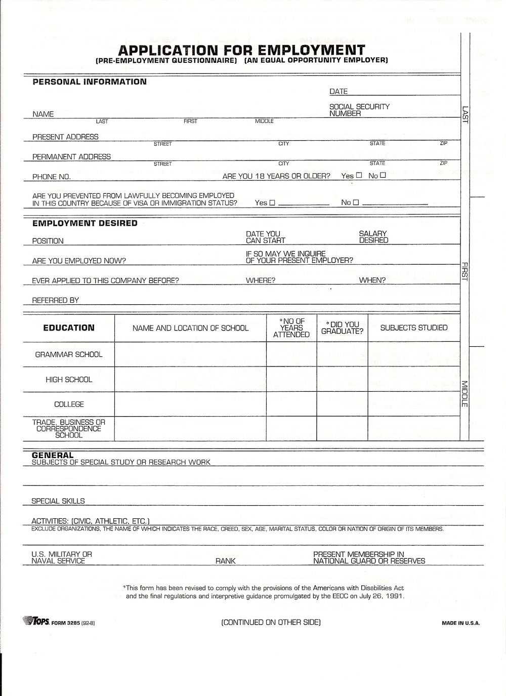 Free Job Application Form | Employment Application Samples Inside Employment Application Template Microsoft Word