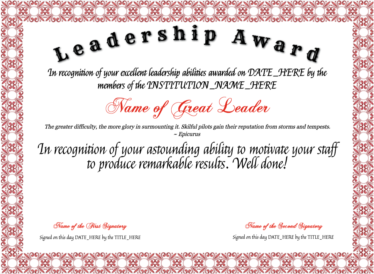 Free Leadership Award At Clevercertificates | Leadership For Leadership Award Certificate Template
