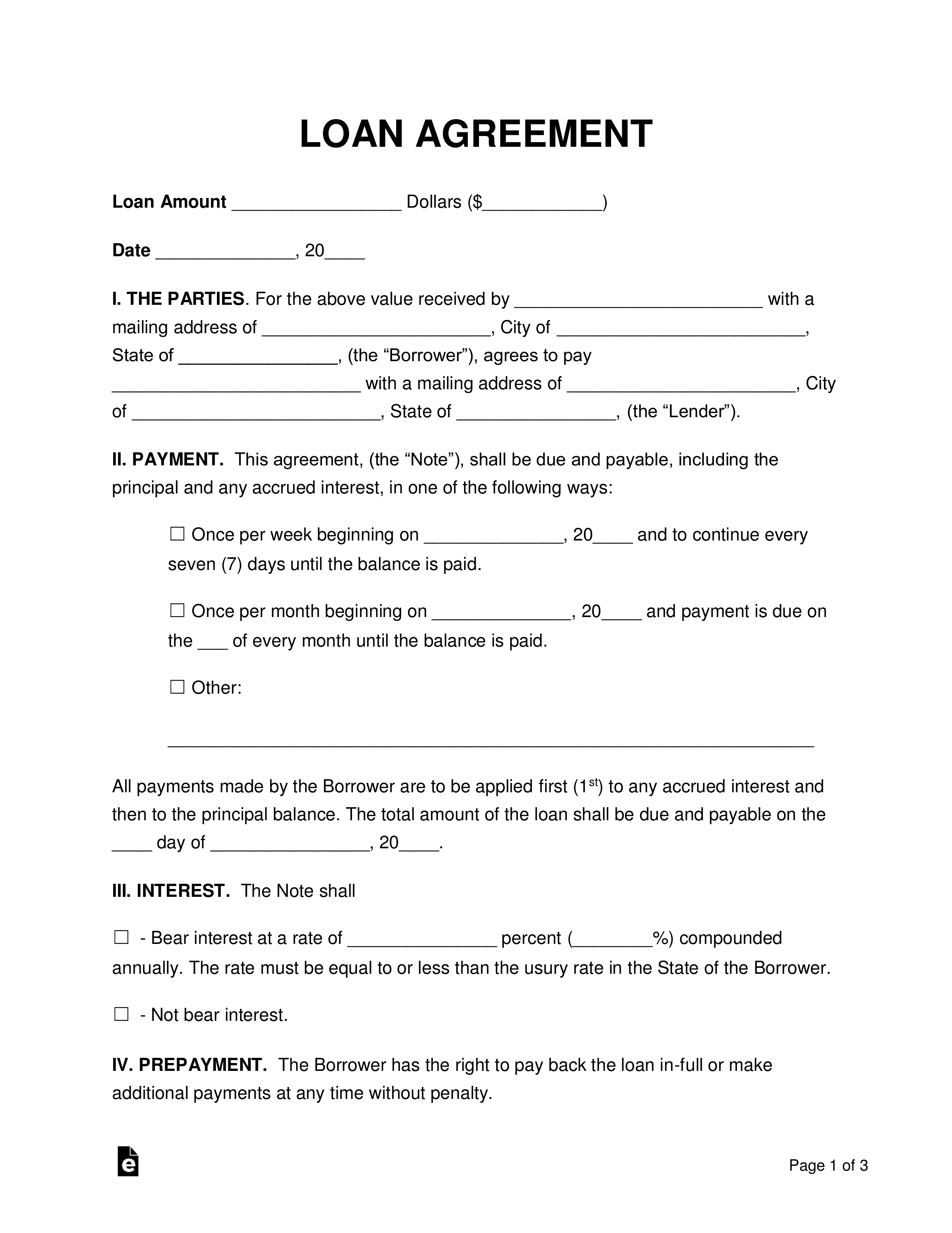 Free Loan Agreement Templates - Pdf | Word | Eforms – Free Pertaining To Blank Loan Agreement Template