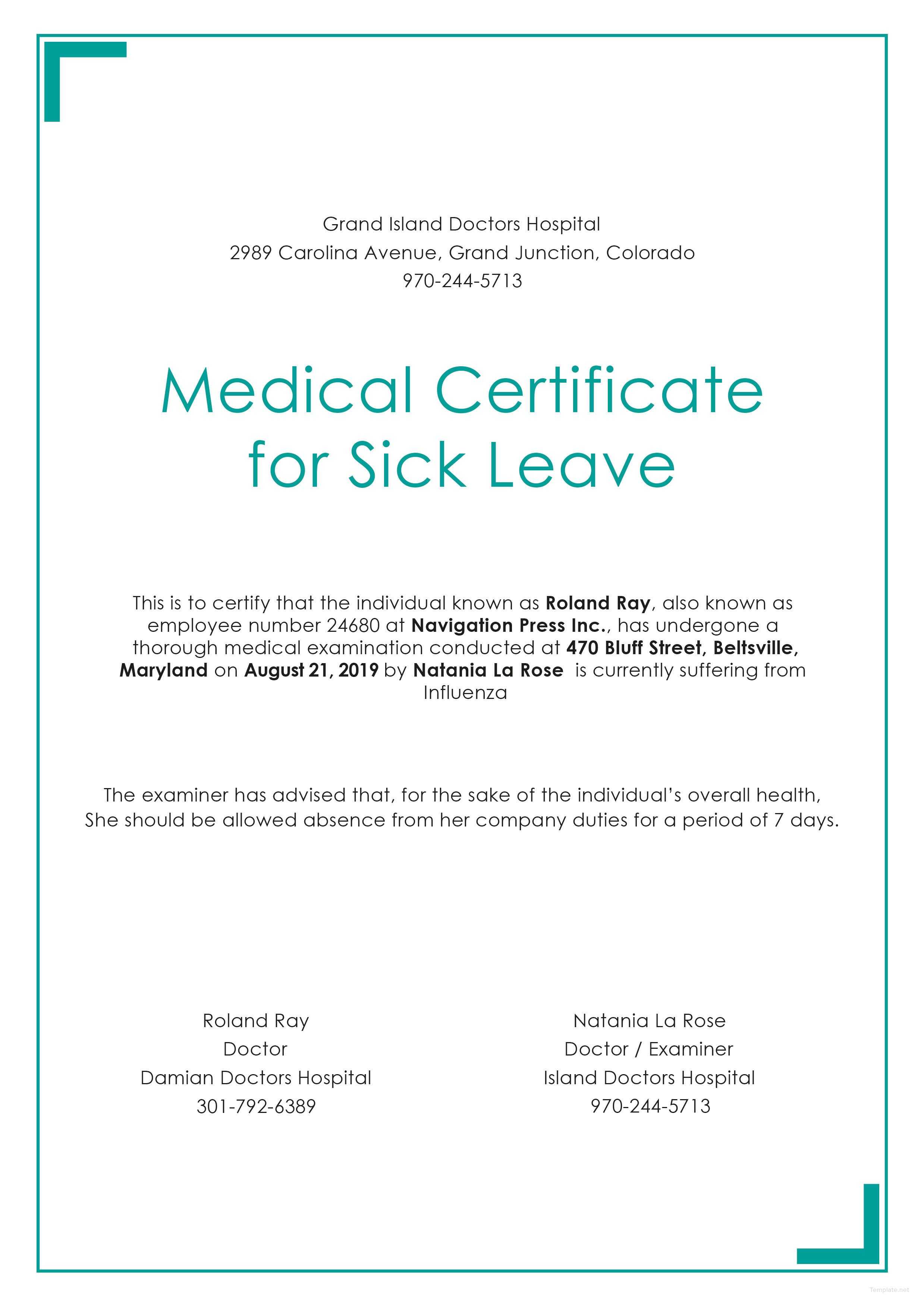 Free Medical Certificate For Sick Leave | Medical, Doctors In Fake Medical Certificate Template Download