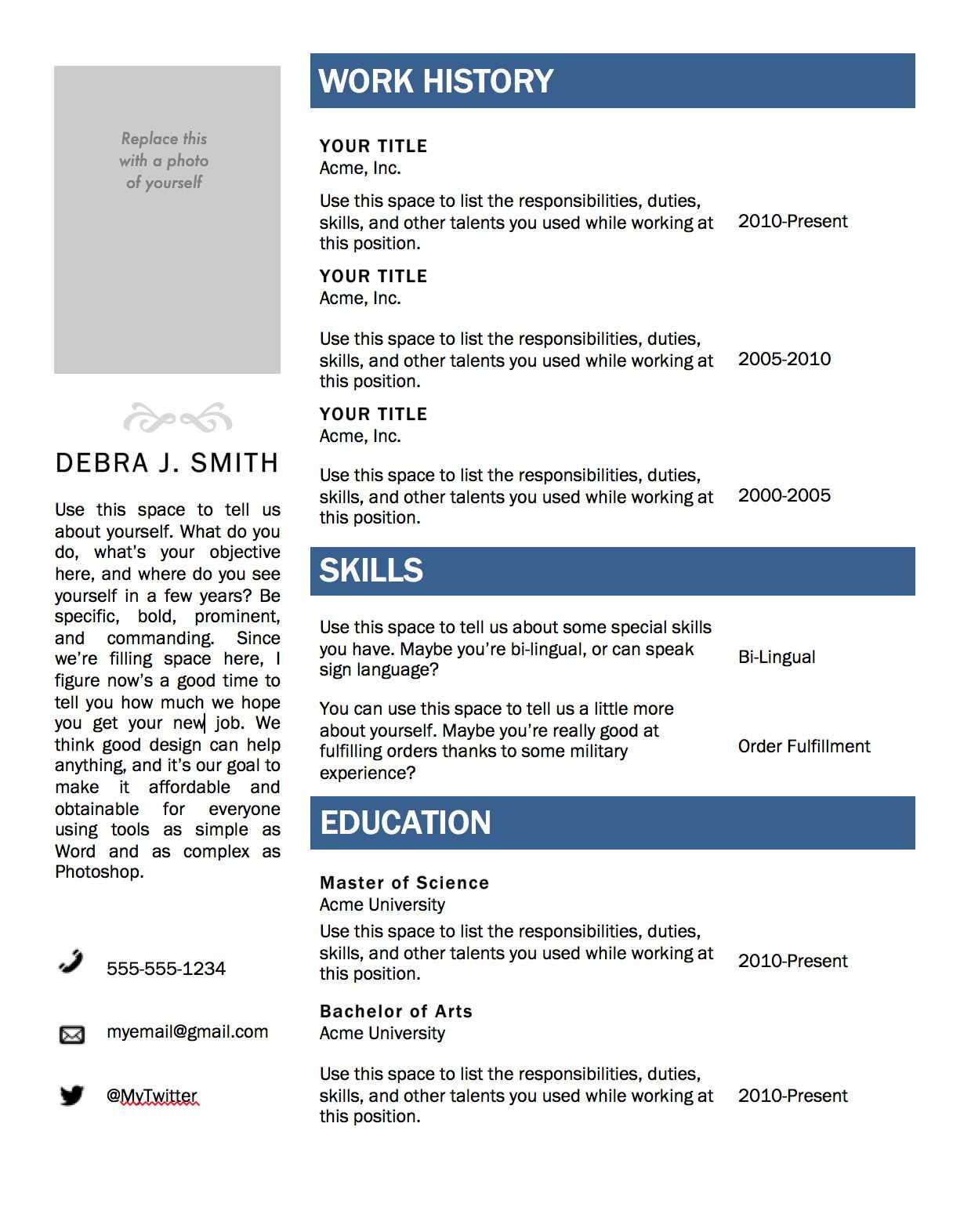 Free Microsoft Word Resume Template | Microsoft Resume Regarding Resume Templates Word 2010