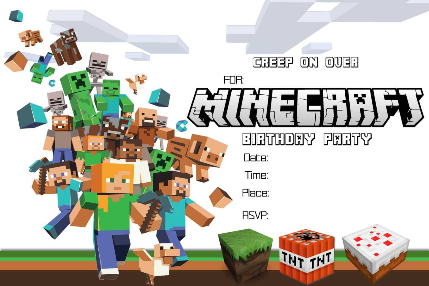 Free Minecraft Birthday Invitation Printable Pertaining To Minecraft Birthday Card Template