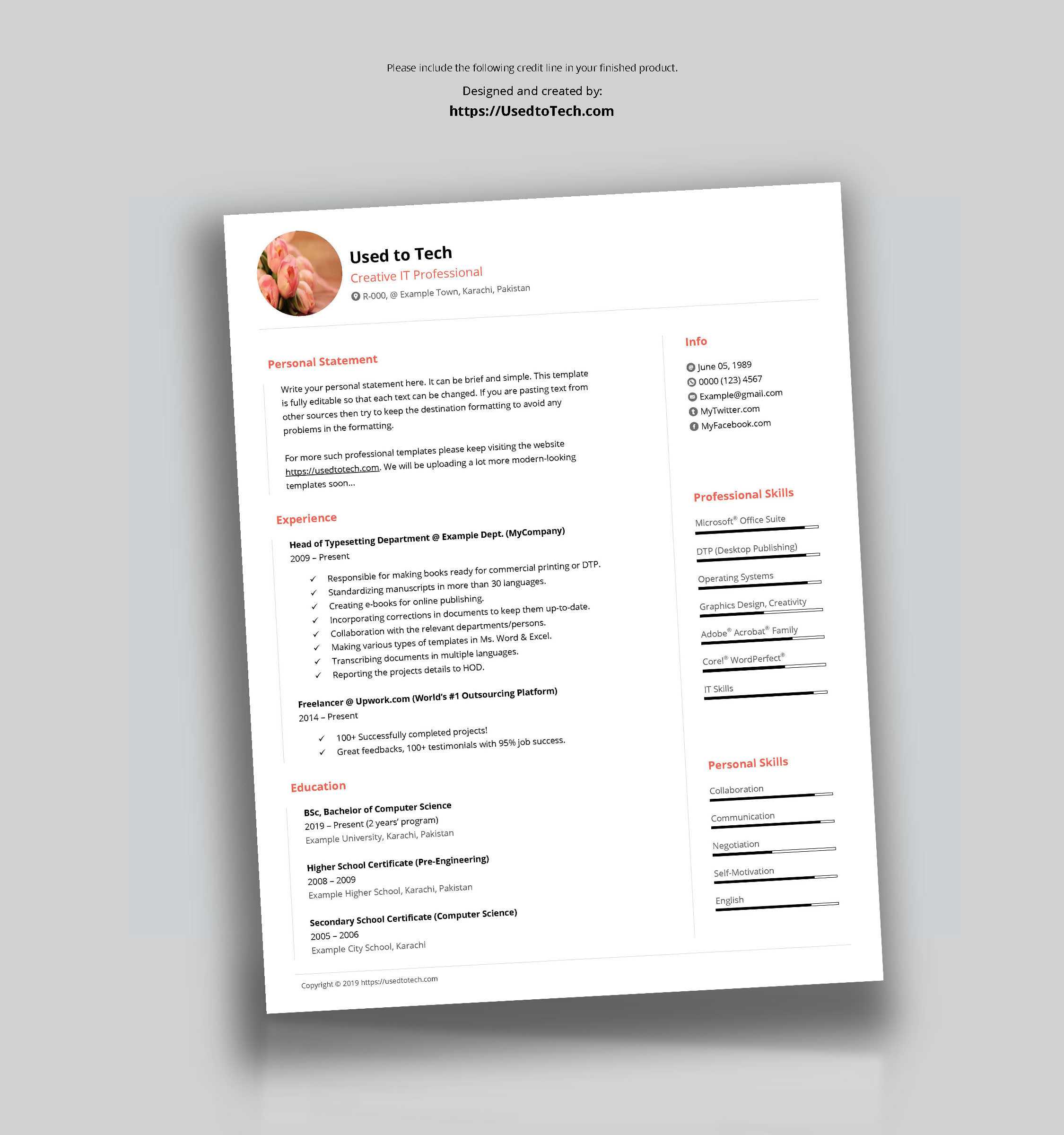 Free Minimal Cv Template In Ms Word – Used To Tech Pertaining To How To Make A Cv Template On Microsoft Word