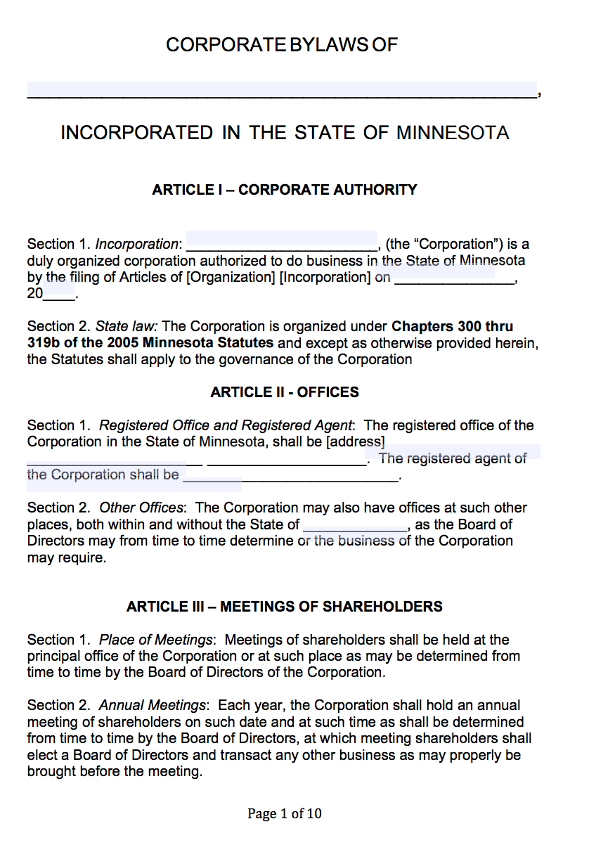 Free Minnesota Corporate Bylaws Template | Pdf | Word | Pertaining To Corporate Bylaws Template Word