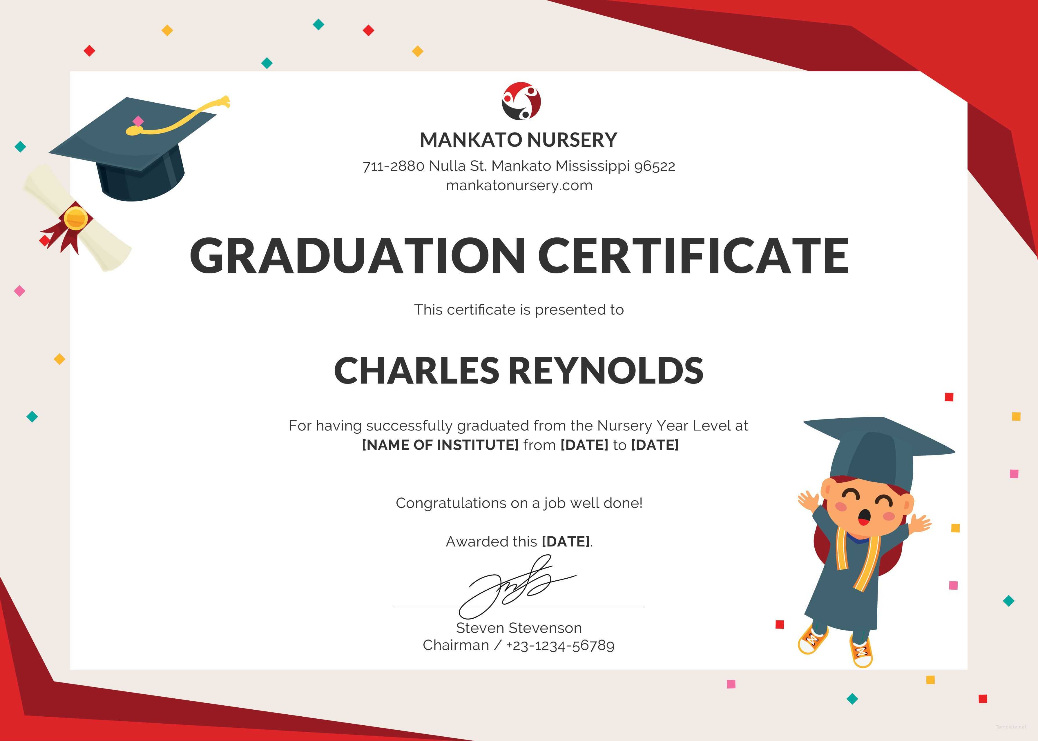 Free Nursery Graduation Certificate | Graduation Certificate For Free Printable Graduation Certificate Templates
