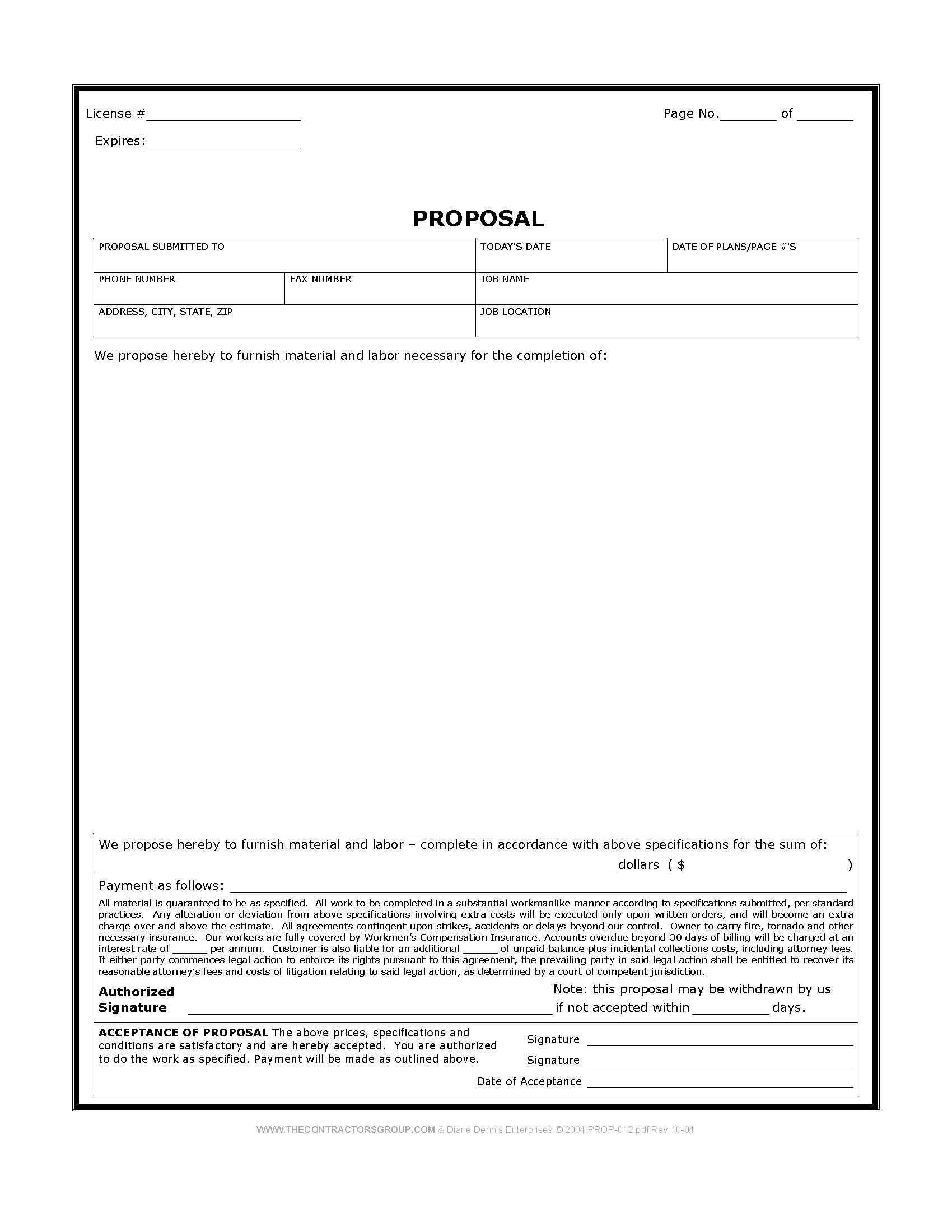 Free Print Contractor Proposal Forms | Construction Proposal For Work Estimate Template Word