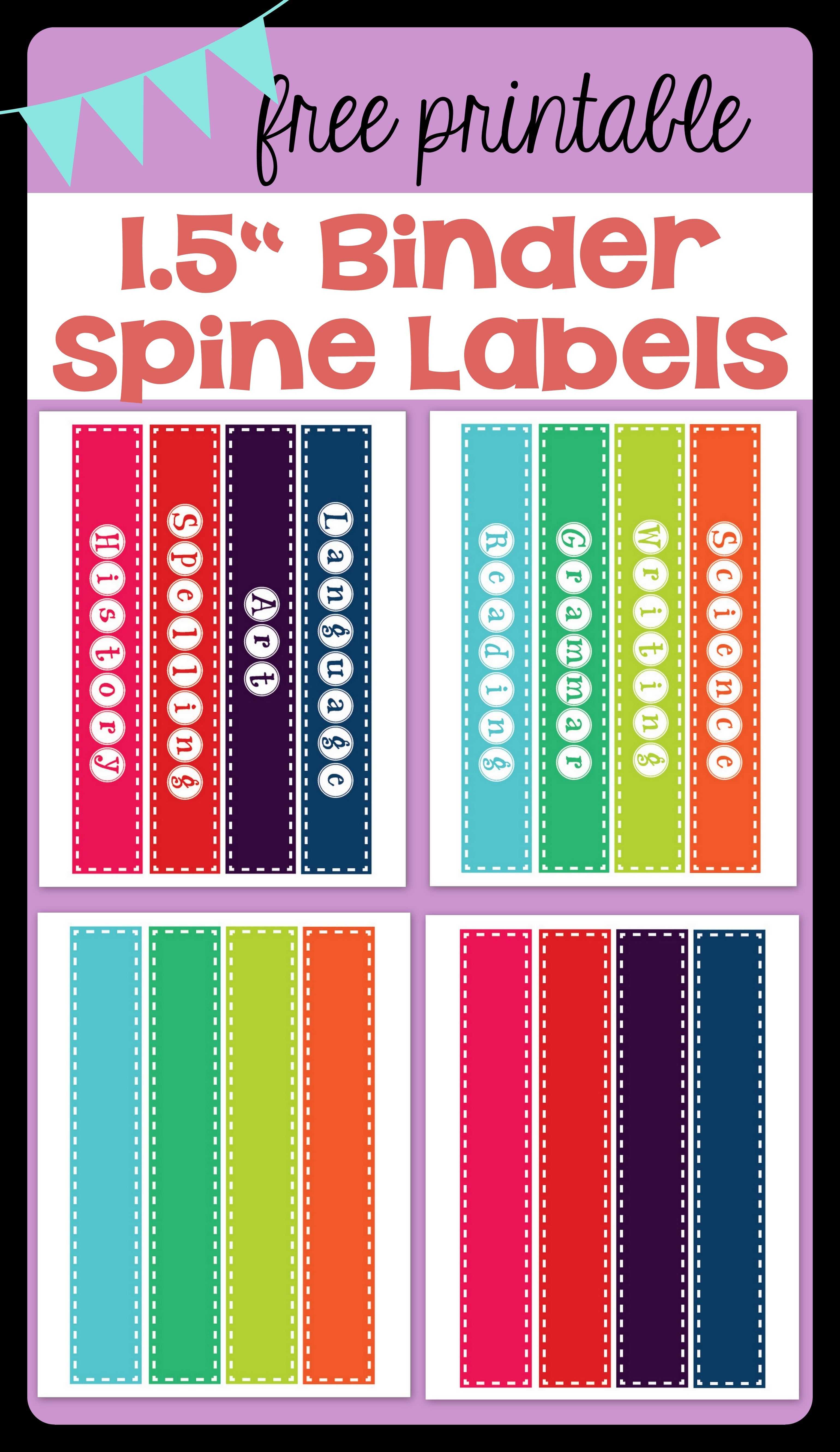 Free Printable 1.5" Binder Spine Labels For Basic School For Binder Spine Template Word