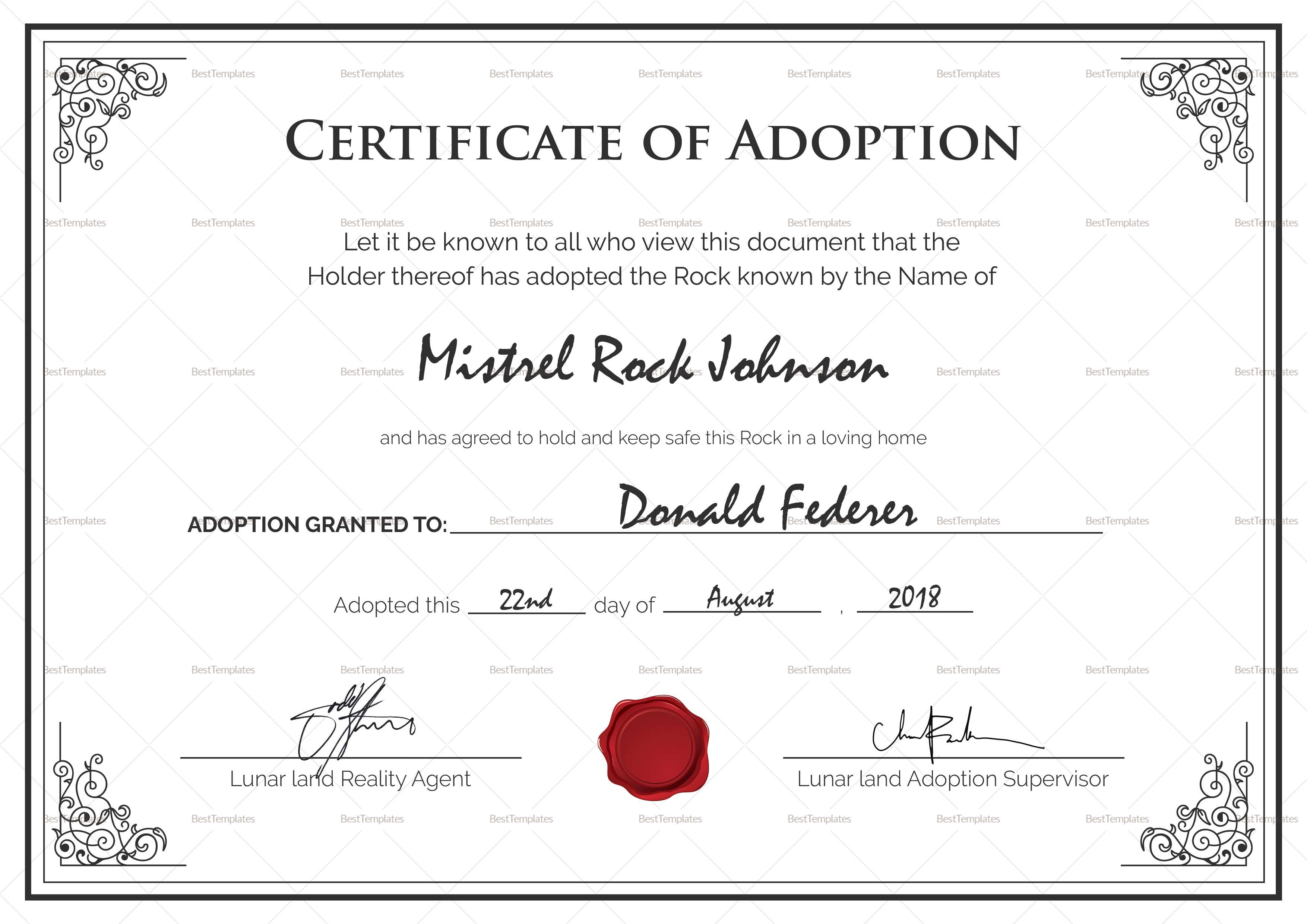 Free Printable Adoption Certificate | Mult Igry With Regard To Pet Adoption Certificate Template