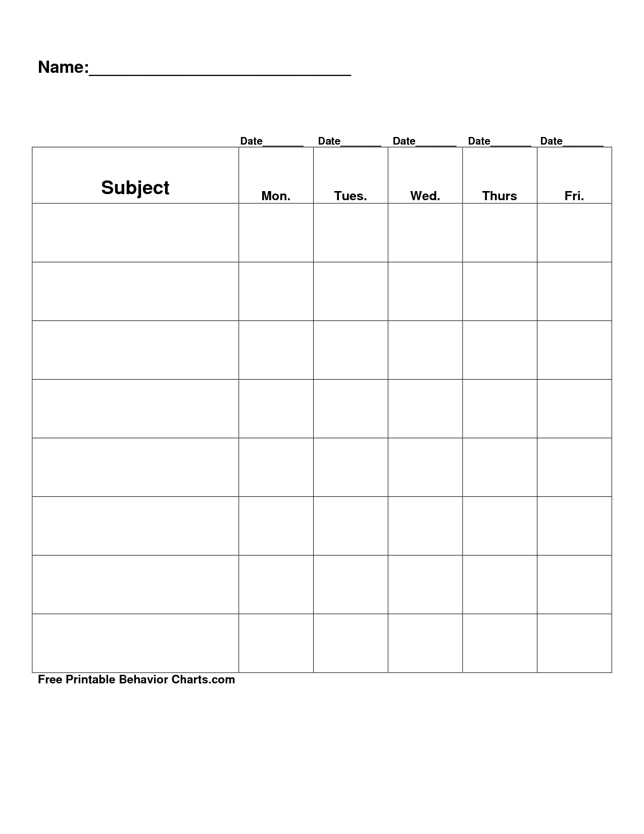 Free Printable Blank Charts | Free Printable Behavior Charts With Blank Reward Chart Template