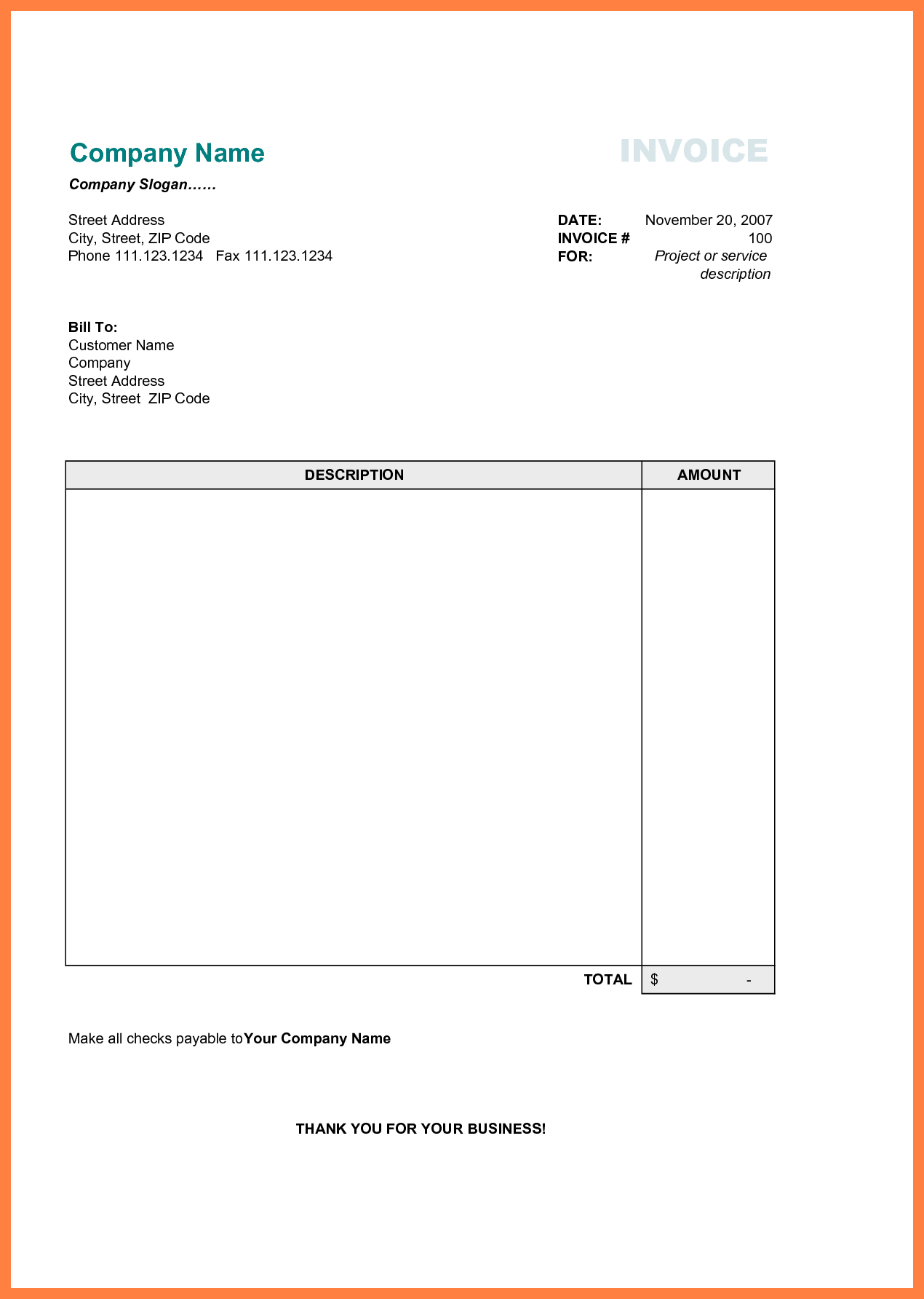 Free Printable Business Invoice Template – Invoice Format In Throughout Free Downloadable Invoice Template For Word