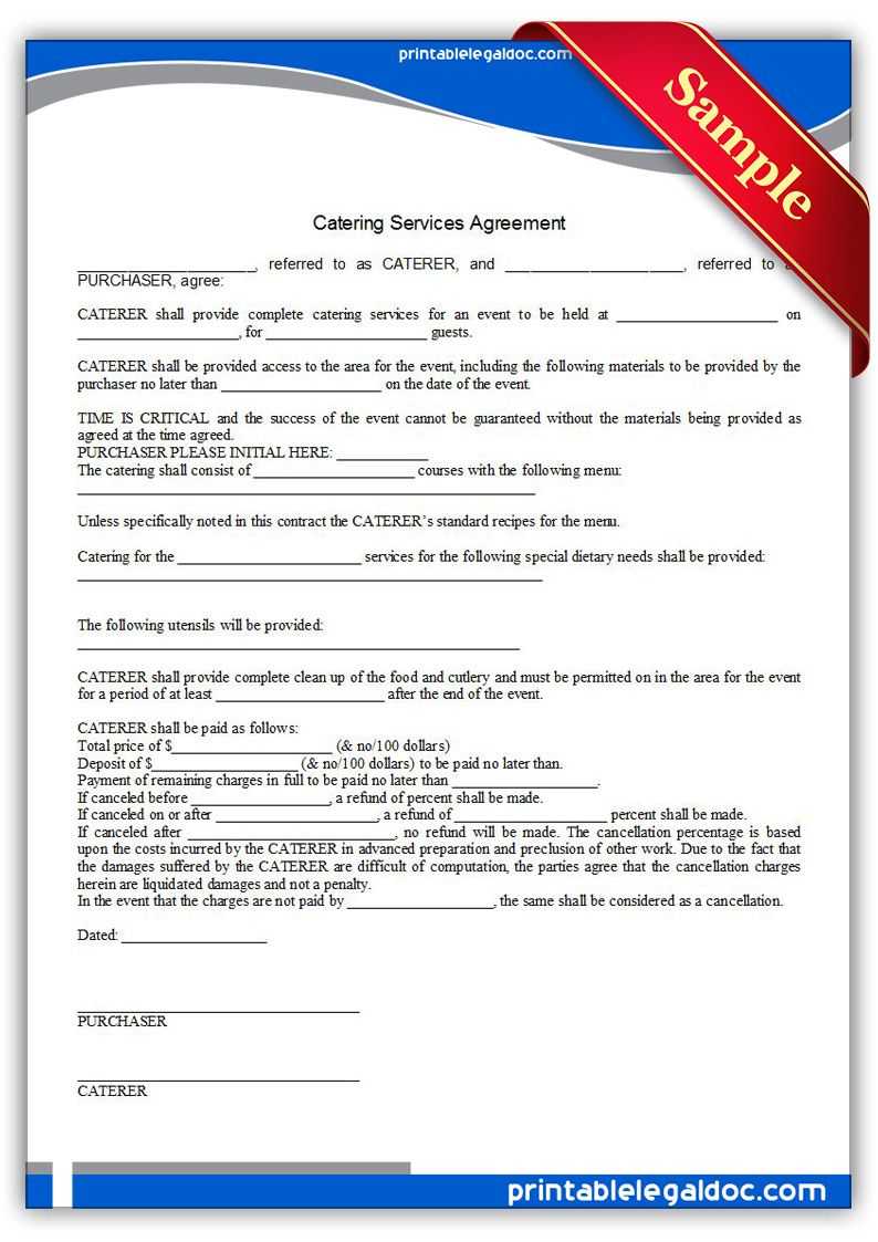 Free Printable Catering Services Agreement | Sample With Catering Contract Template Word
