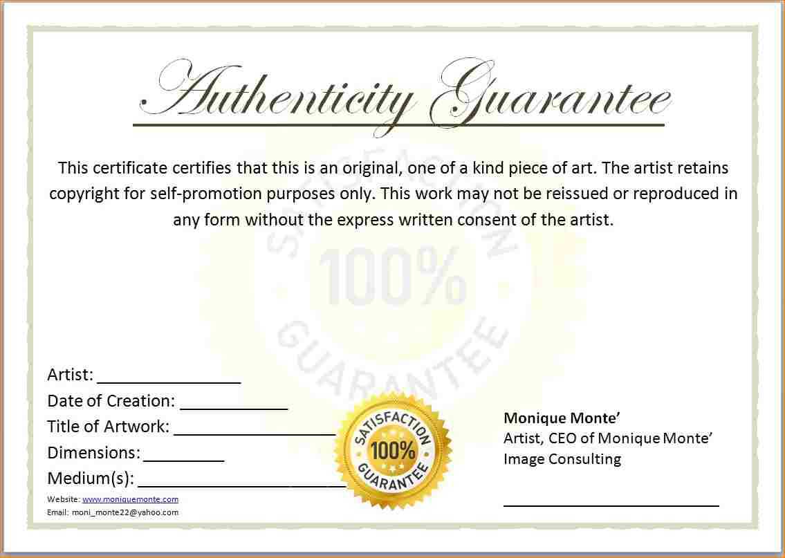 Free Printable Certificate Of Authenticity Templates | Mult With Certificate Of Authenticity Photography Template