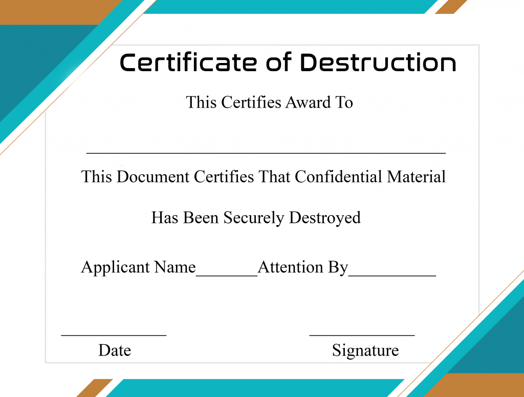 Free Printable Certificate Of Destruction Sample Intended For Certificate Of Disposal Template