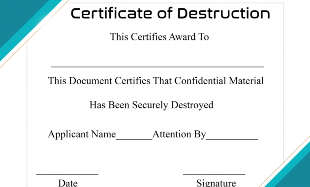 Free Printable Certificate Of Destruction Sample with Certificate Of Destruction Template