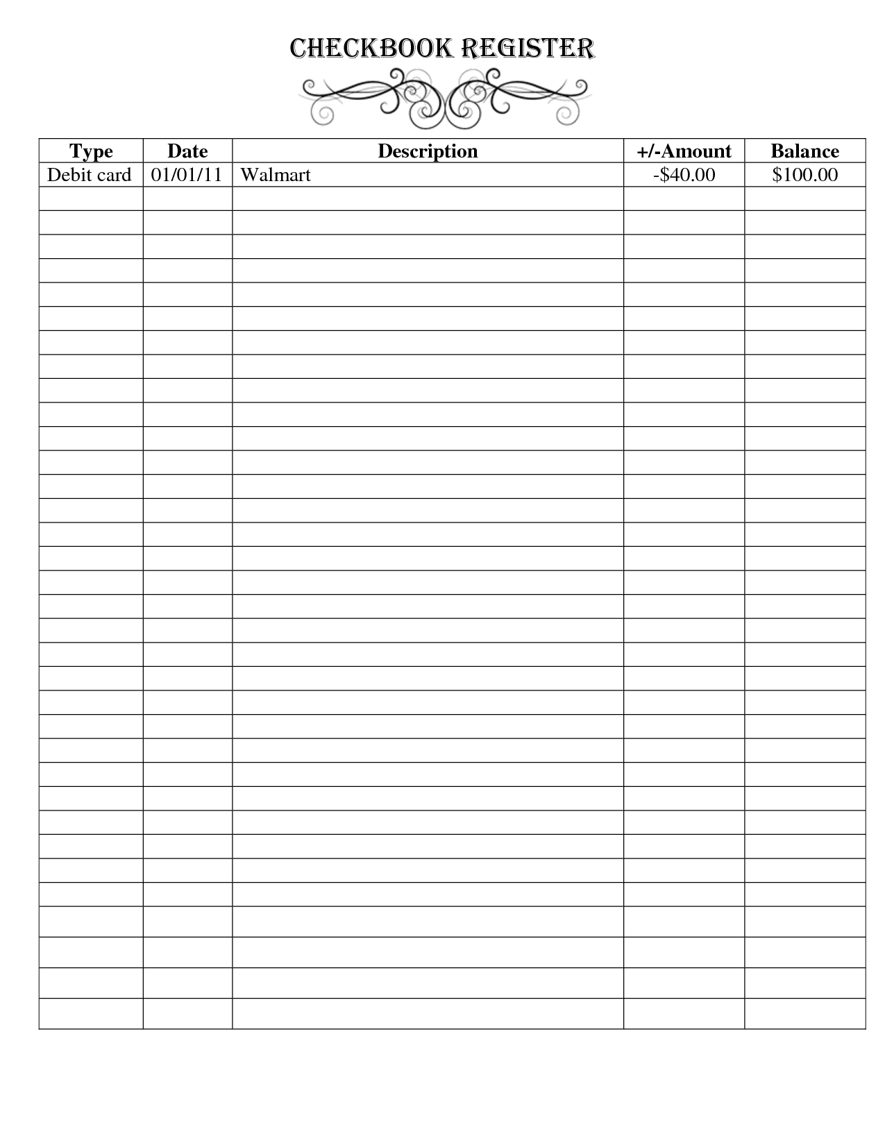 Free Printable Checkbook Register Templates … | Checkbook With Regard To Fun Blank Cheque Template