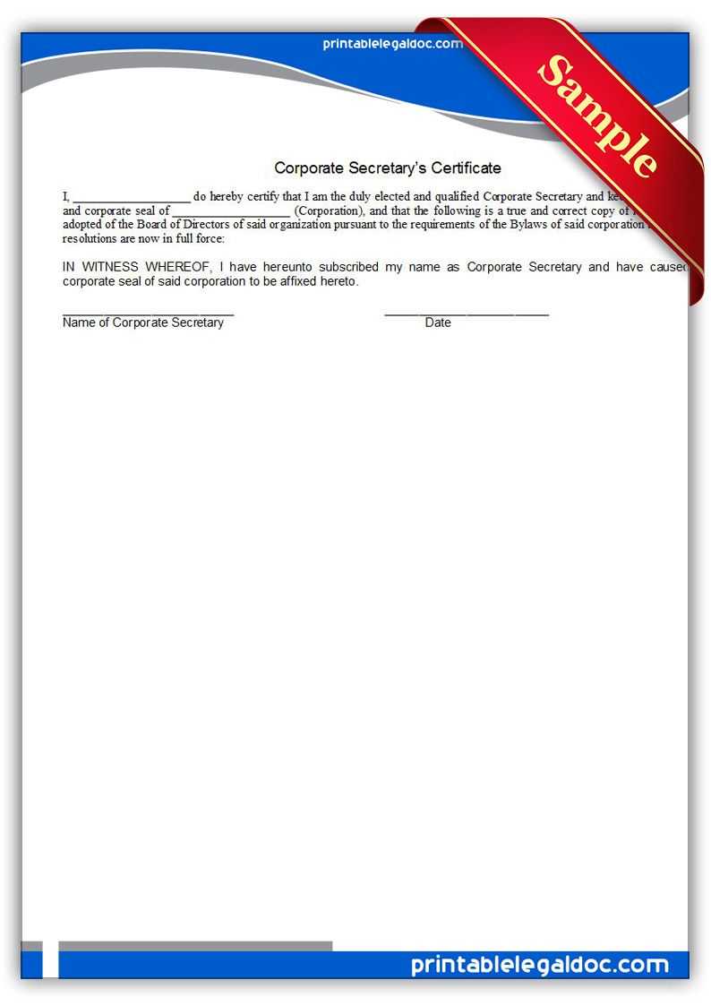 Free Printable Corporate Secretary's Certificate | Sample With Regard To Corporate Secretary Certificate Template