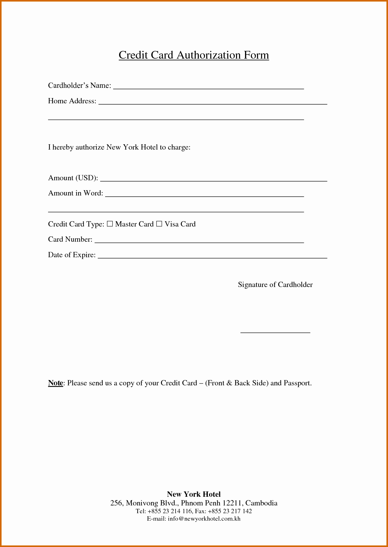 Free Printable Credit Card Authorization Form | Mult Igry Inside Credit Card Authorization Form Template Word