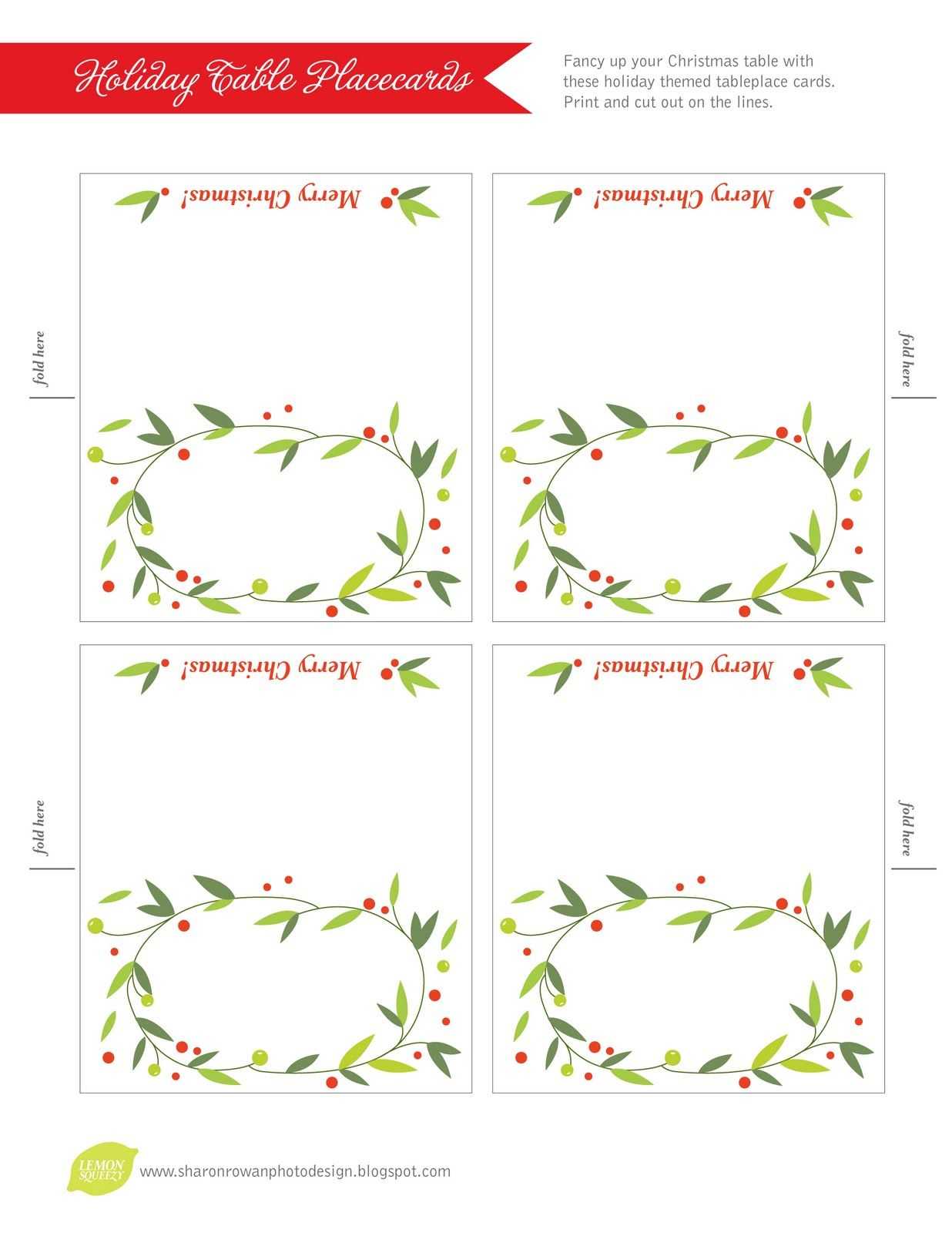Free Printable Lemon Squeezy: Day 12: Place Cards With Christmas Table Place Cards Template