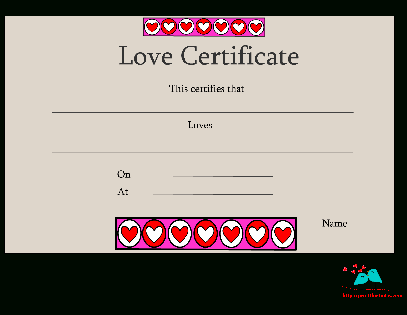 Free Printable Love Certificates In Love Certificate Templates