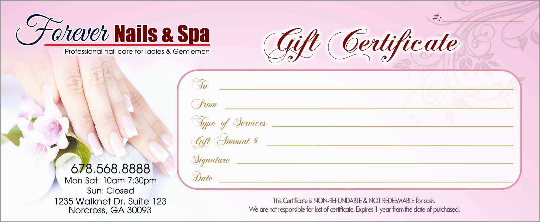 Free Printable Manicure Gift Certificate Template Amazing 40 Within Nail Gift Certificate Template Free