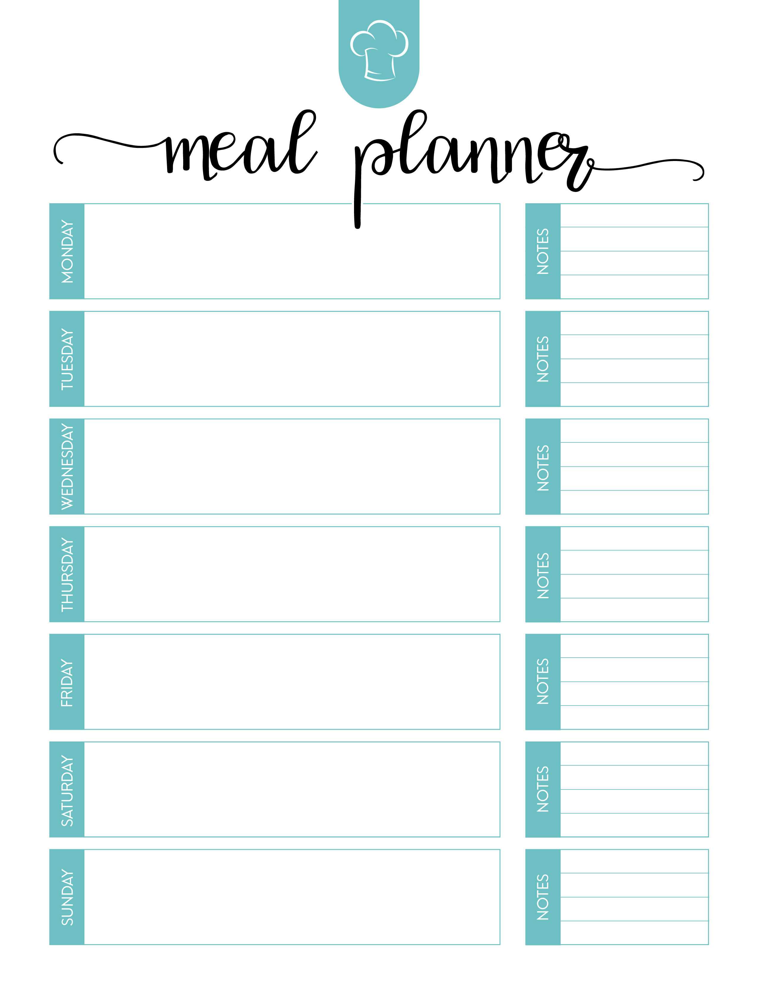 Free Printable Meal Planner Set – The Cottage Market Inside Blank Meal Plan Template