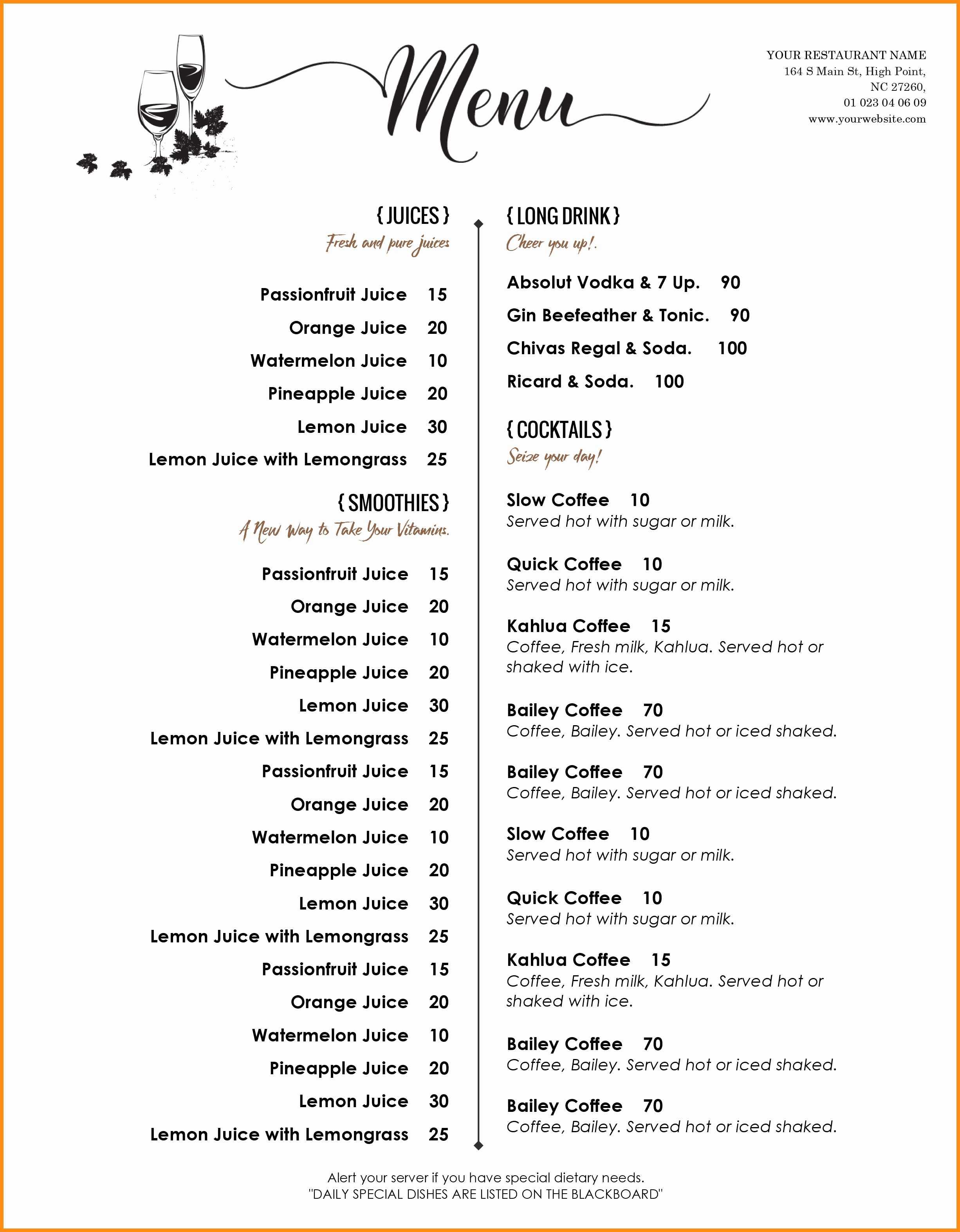Free Printable Menu Templates | Locksmithcovington Template Pertaining To Free Cafe Menu Templates For Word