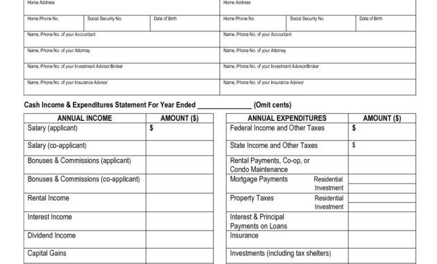 Free Printable Personal Financial Statement | Blank Personal regarding Blank Personal Financial Statement Template