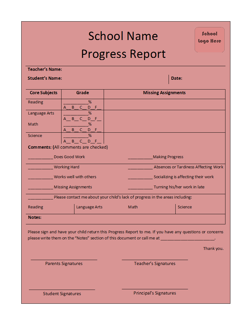 Free Printable Report Templates Inside School Progress Report Template