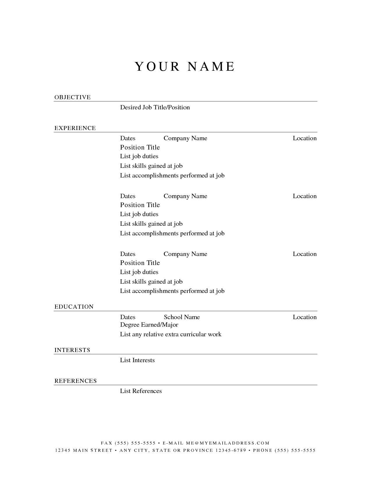 Free Printable Resume Templates Microsoft Word | Room Surf Throughout Free Blank Resume Templates For Microsoft Word
